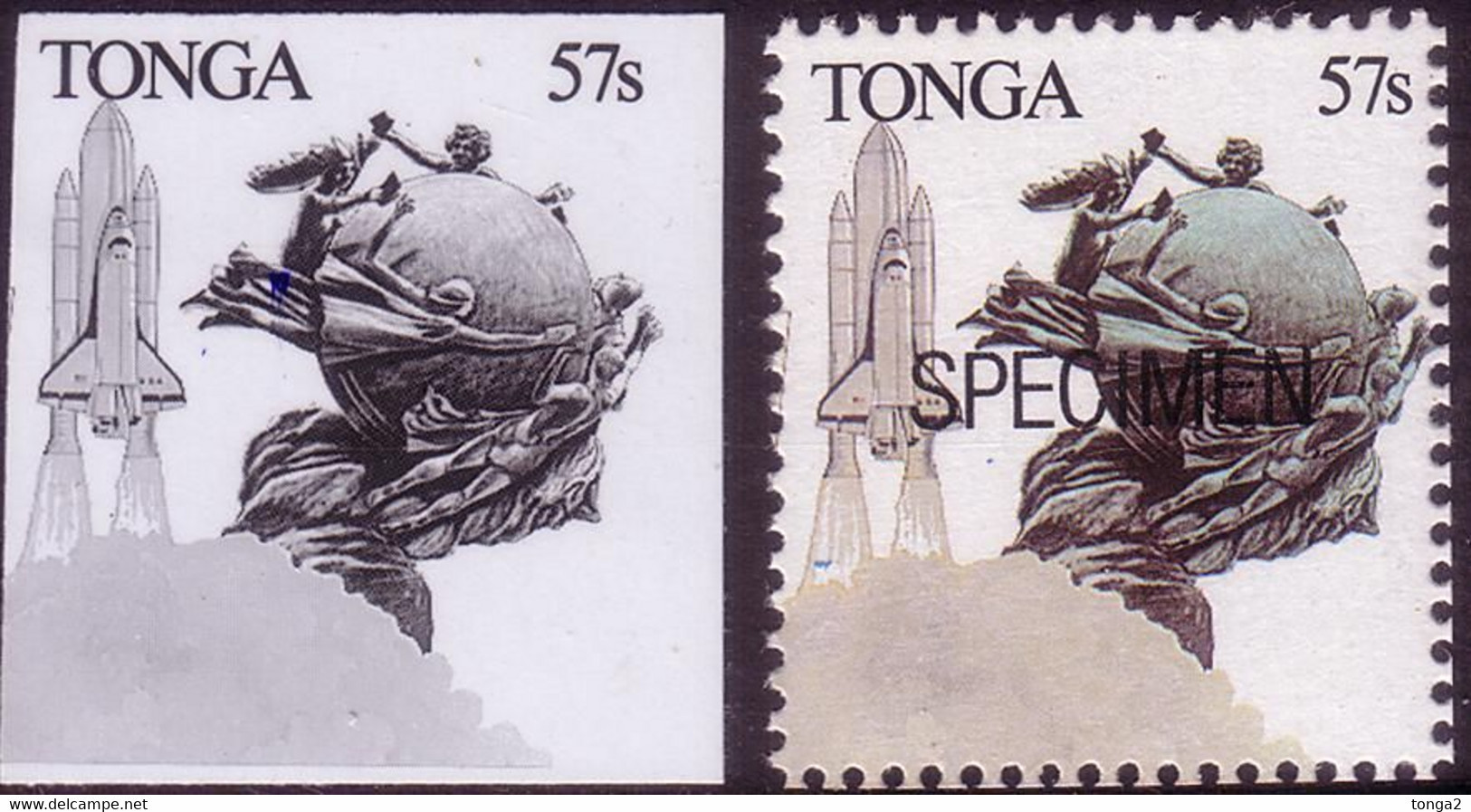 Tonga 1989 - Space Shuttle - Proof In Black & White On Thin Card + Specimen - Oceania