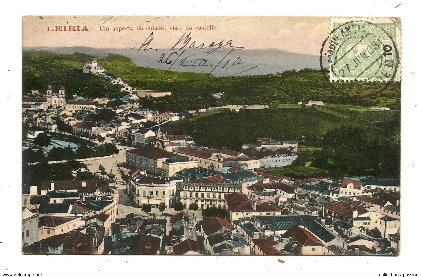 Cp, PORTUGAL ,LEIRA ,um Aspecto Da Cidade ,visto Do Castello,voyagée 1908 - Leiria