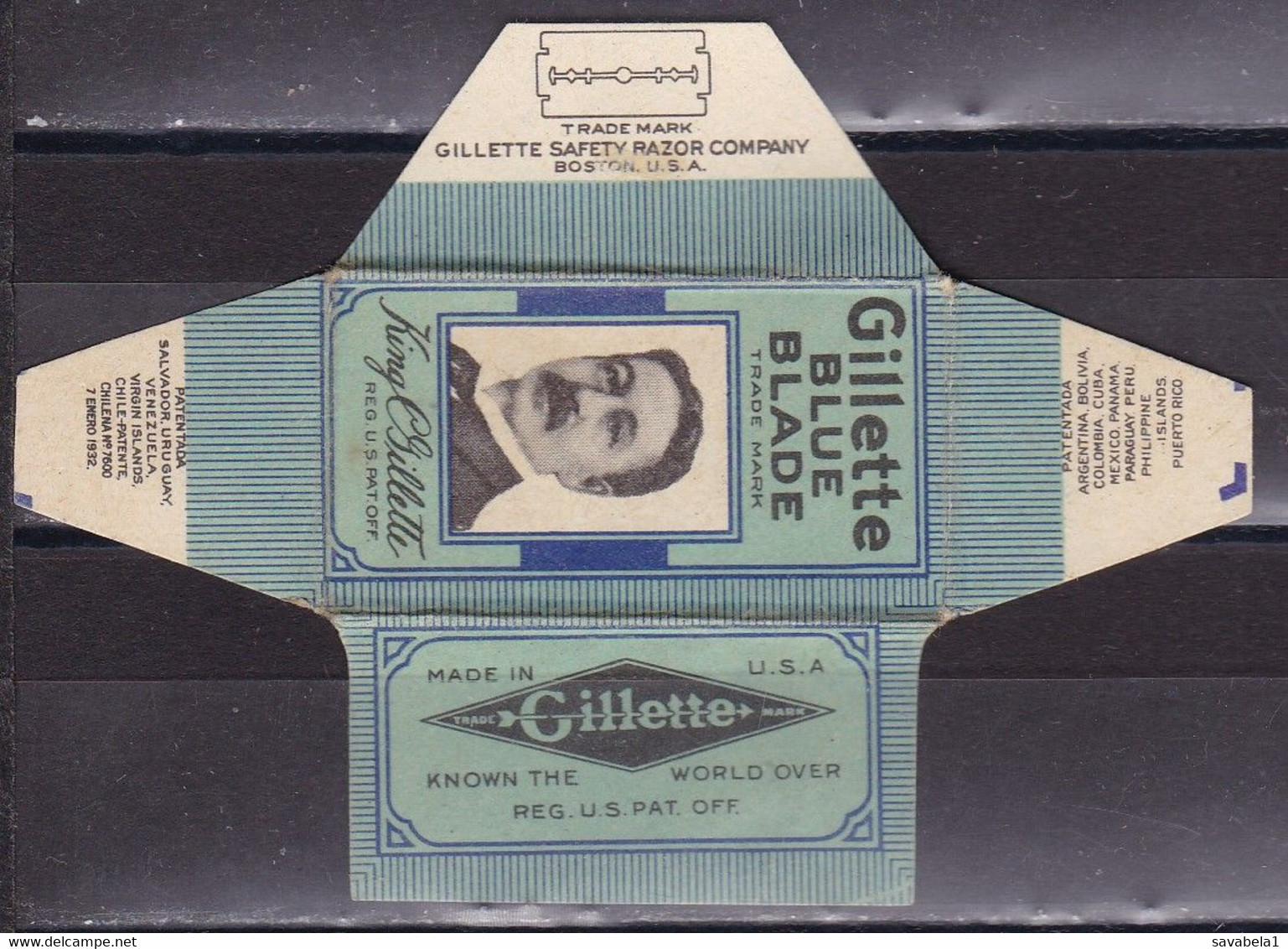 Razor Blades Old Vintage Cover Only Gillette Blue USA - Lames De Rasoir