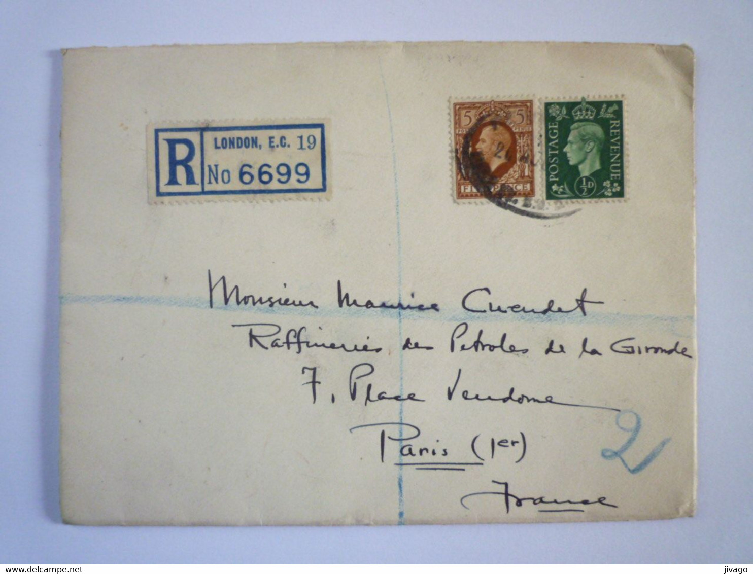 TI - 2022 - 92  Lettre REC Au Départ De LONDON  à Destination De PARIS   1937   XXX - Storia Postale