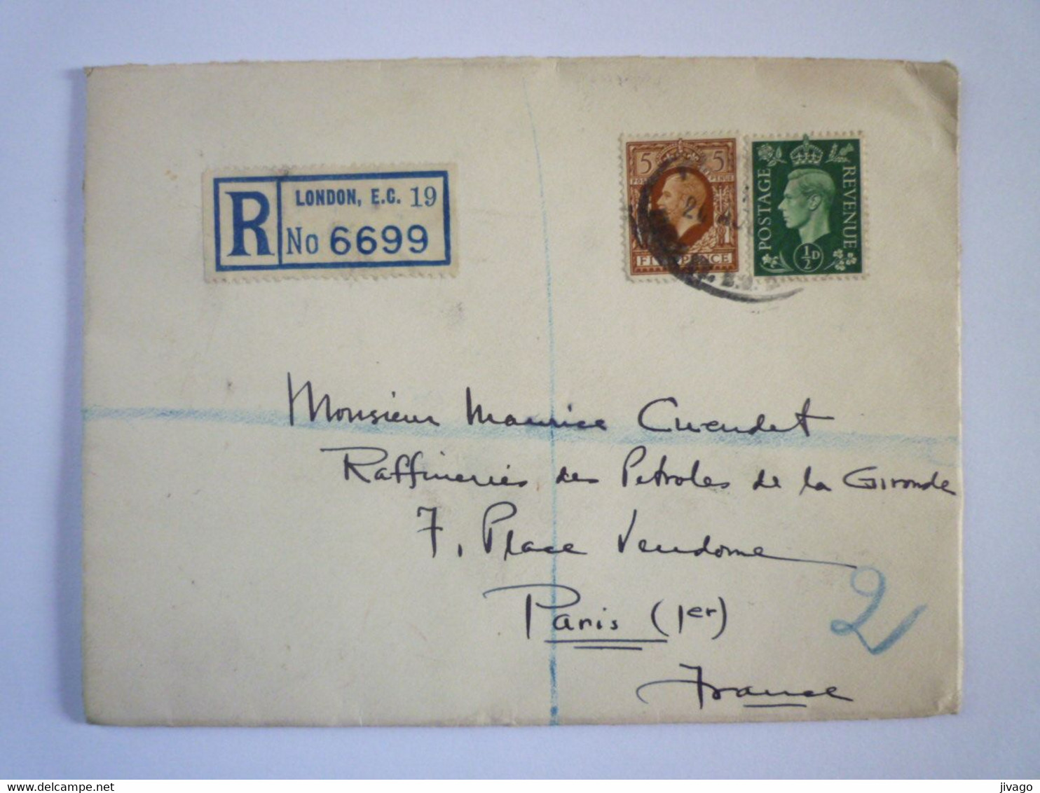 TI - 2022 - 92  Lettre REC Au Départ De LONDON  à Destination De PARIS   1937   XXX - Covers & Documents