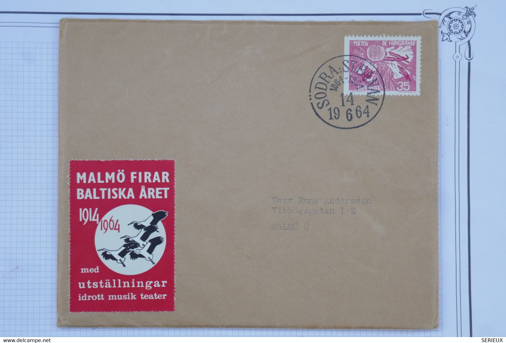 BF7 SUEDE   BELLE LETTRE  1964 MALMO   +VIGNETTE + AFFRANCH.INTERESSANT - Storia Postale