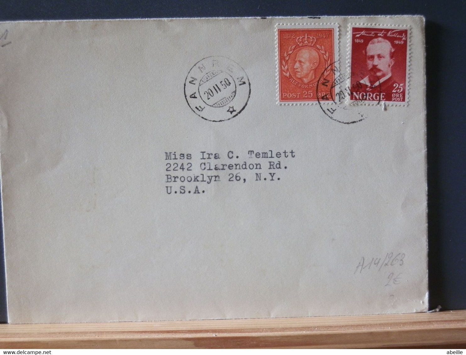 A14/263 LETTRE NORGE POUR USA 1950 - Lettres & Documents