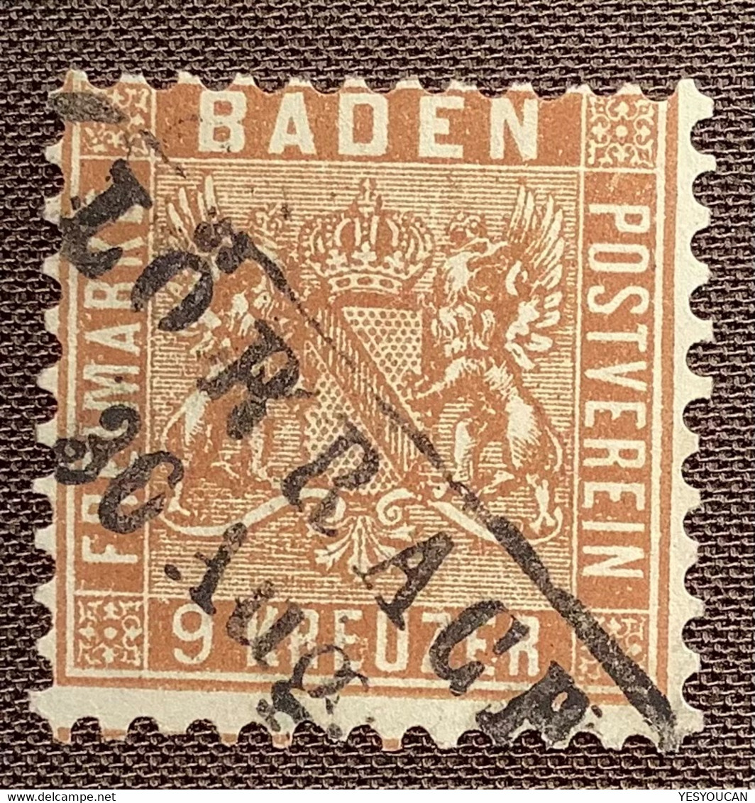 Mi 15b DIE GUTE FARBE GELBBRAUN TADELLOS Geprüft KB Stegmüller BPP Baden 1862 9 Kr Gestempelt LÖRRACH  (Bade - Oblitérés