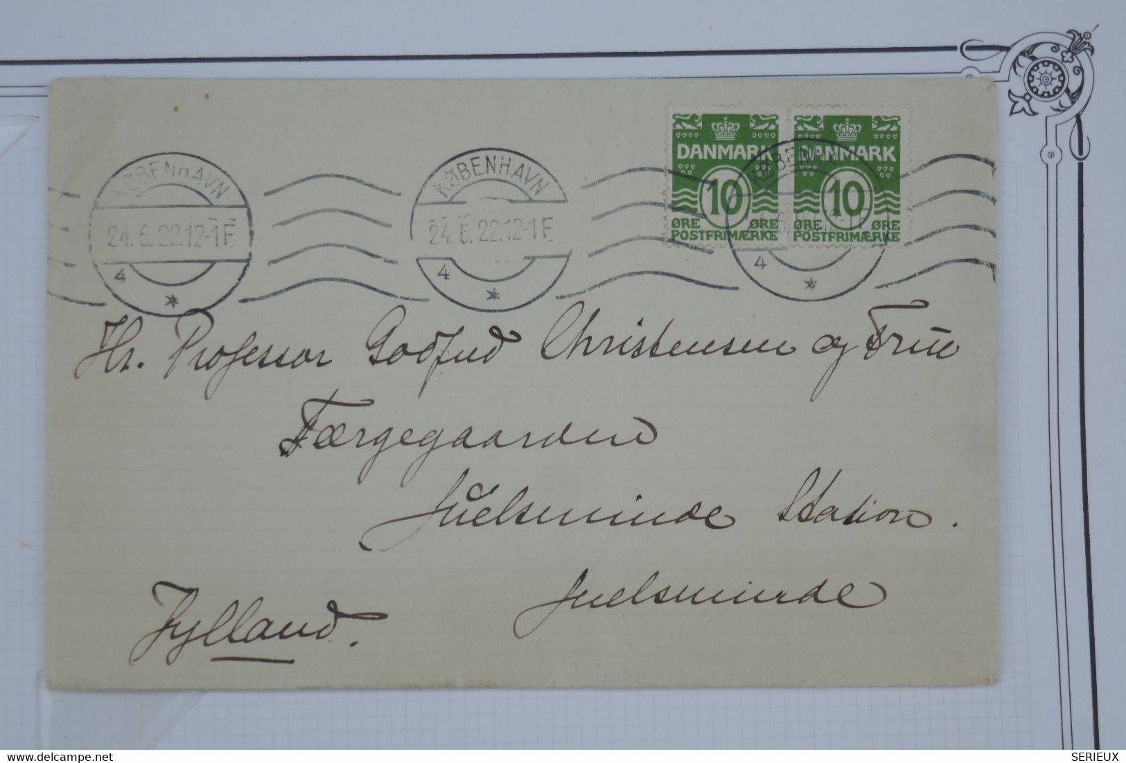 BF7 DANEMARK    BELLE LETTRE   1922 COPENHAGUE +PAIRE DE TP +AFFRANCH. INTERESSSANT - Briefe U. Dokumente