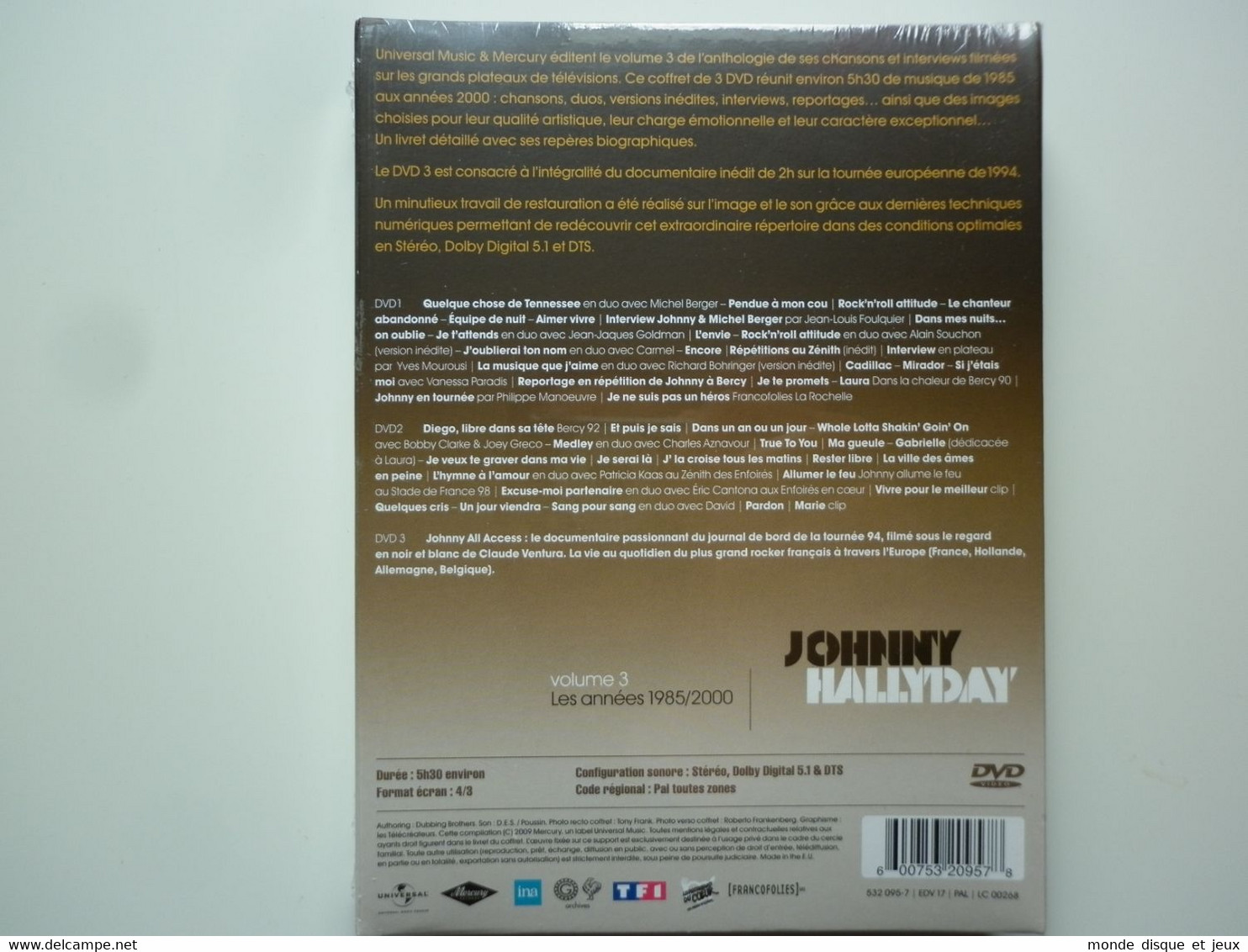 Johnny Hallyday Coffret 3 Dvd Digipack Les Années 1985/2000 Volume 3 - Music On DVD