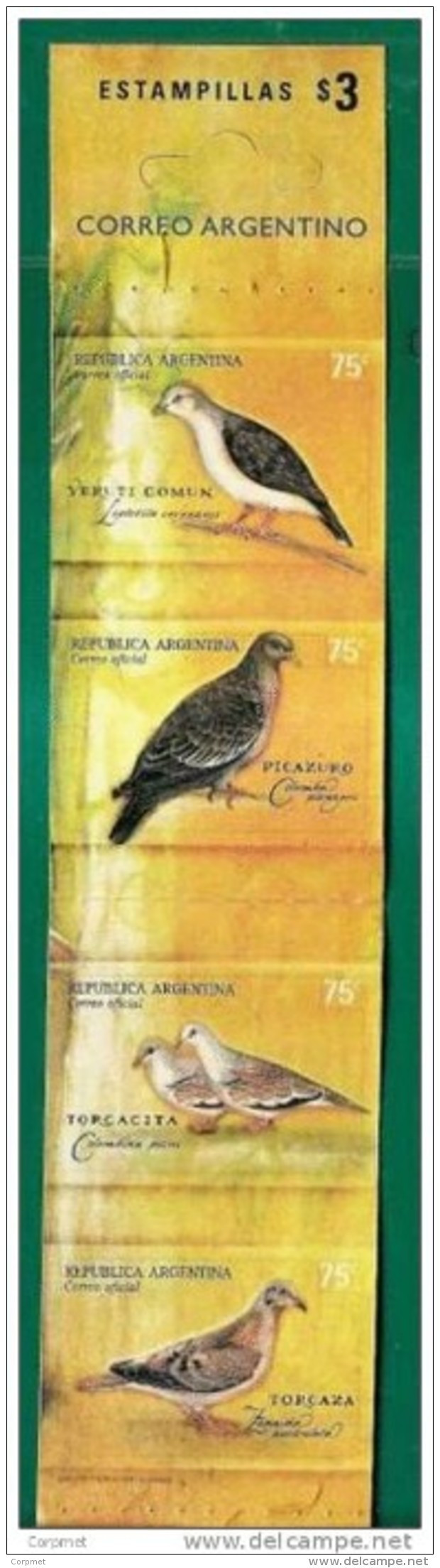 DOVE - COLOMBE - PALOMAS - VF ARGENTINA Autoadhesive 2000 CARNET - BOOKLET - 4 STAMPS - # 3031 - Libretti