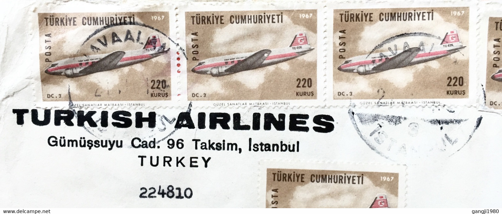 TURKEY TO USA USED COVER 1967, TURKISH AIRLINES, AIR EXPRESS!! 220K  7 AIRCRAFT STAMPS, KEMAL ATATURK STAMPS, HAVAALANI - Covers & Documents