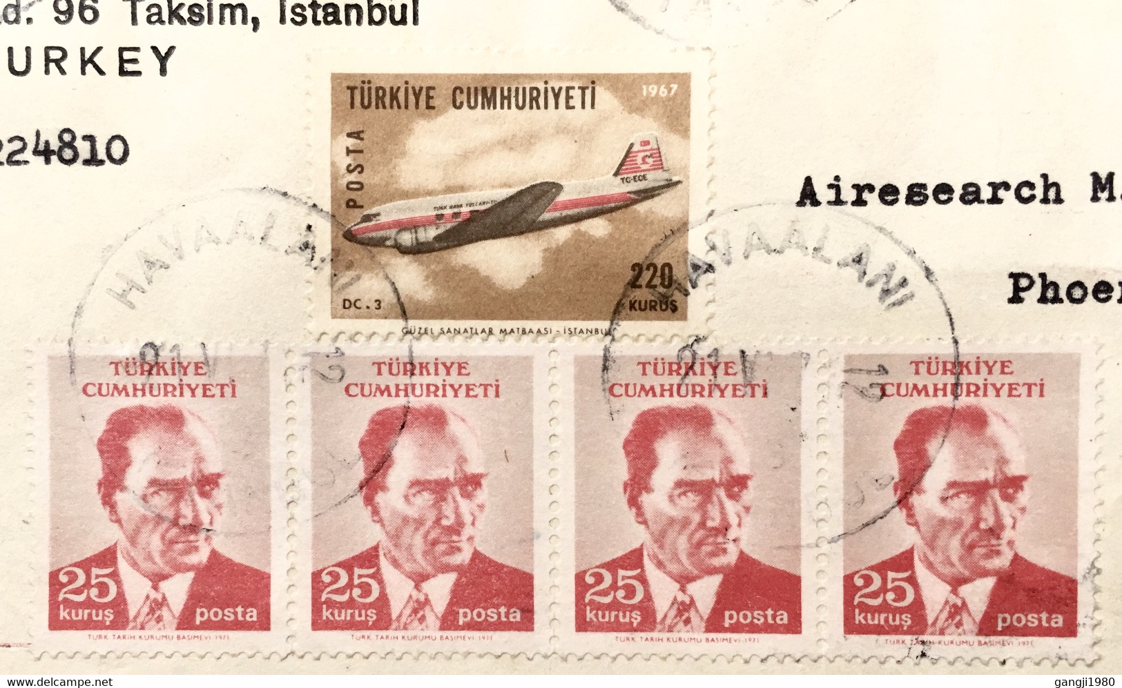 TURKEY TO USA USED COVER 1967, TURKISH AIRLINES, AIR EXPRESS!! 220K  7 AIRCRAFT STAMPS, KEMAL ATATURK STAMPS, HAVAALANI - Covers & Documents