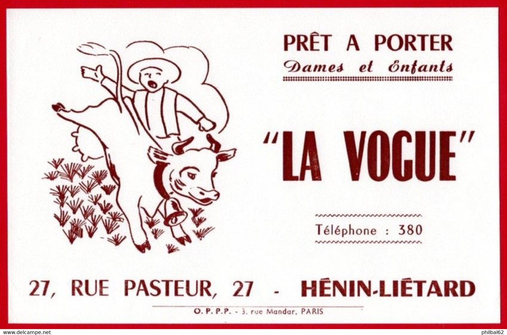Buvard "La Vogue", Prêt à Porter Dames Et Enfants à Hénin-Liétard. - Textile & Vestimentaire