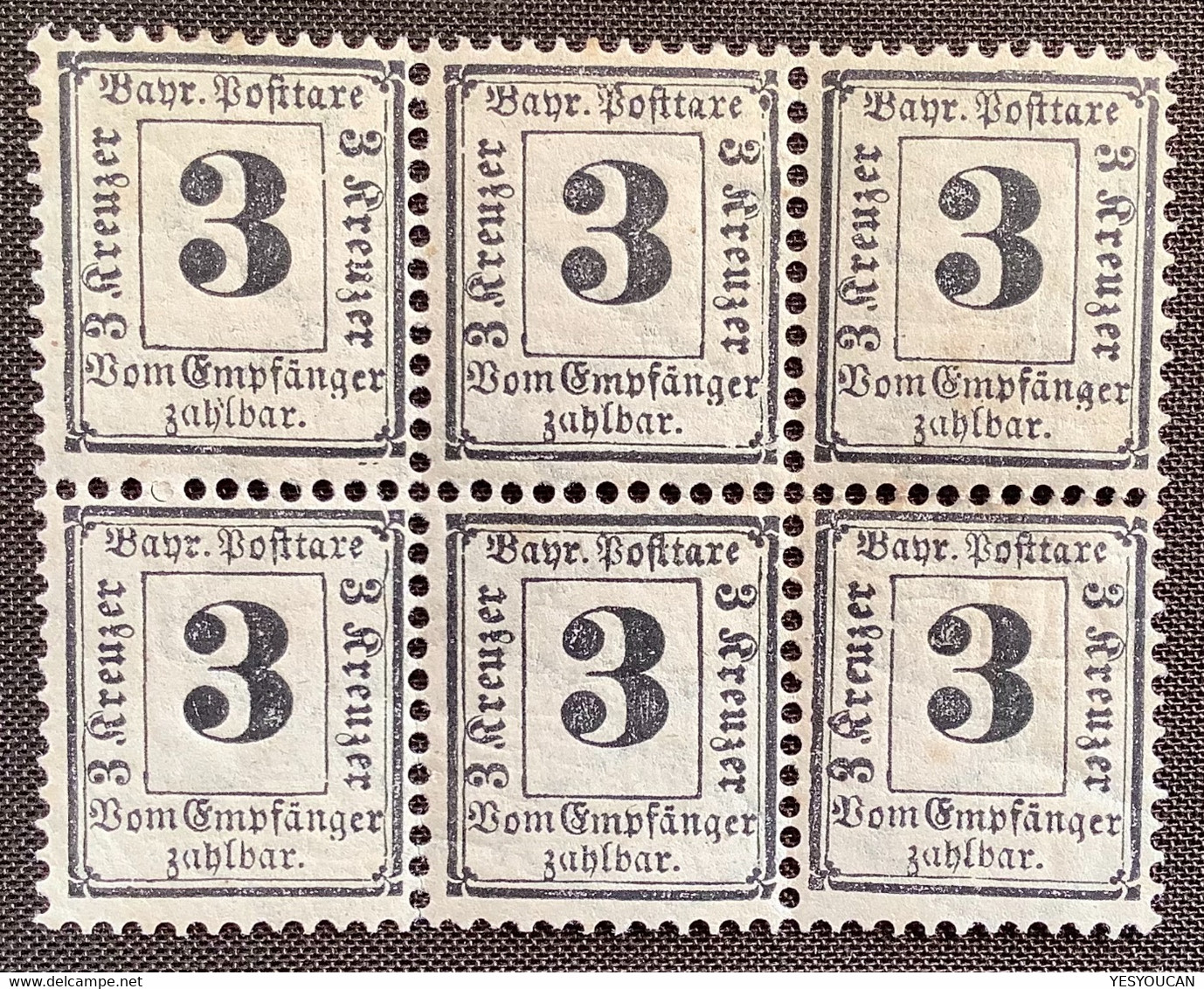Mi.P3X SELTENER 6er BLOCK  POSTFRISCH ** Stegmüller BPP, Bayern Portomarke 1870 3 Kr (Bavaria Postage Due MNH Bloc Taxe - Nuevos
