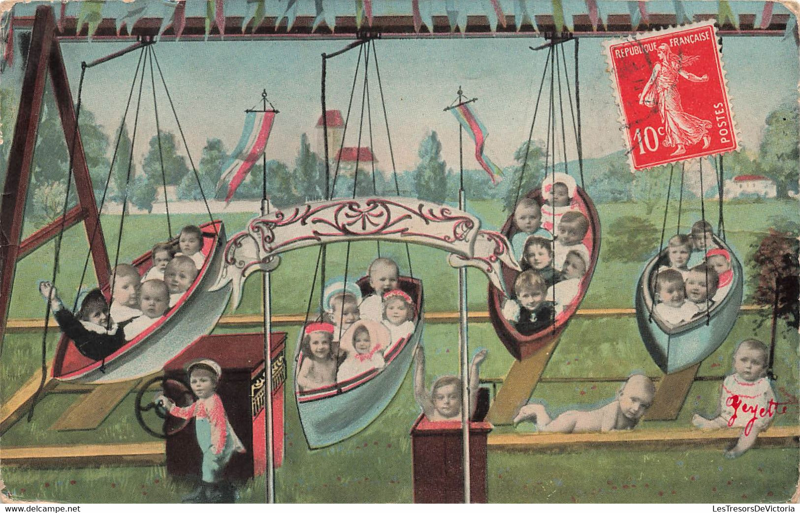 CPA Fantaisie Bébés - Dans Des Manèges - Bateaux Balançoire - Jeux - Fete Forraine - Orphelins - Bébés