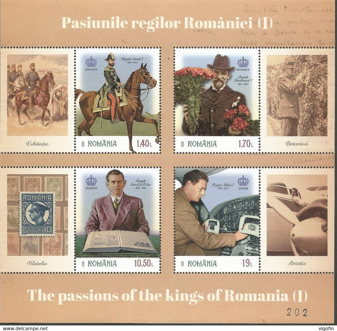 RO 2021-THE PASSIONS OF THE KINGS OF ROMANIA I, ROMANIA S/S, MNH - Nuevos