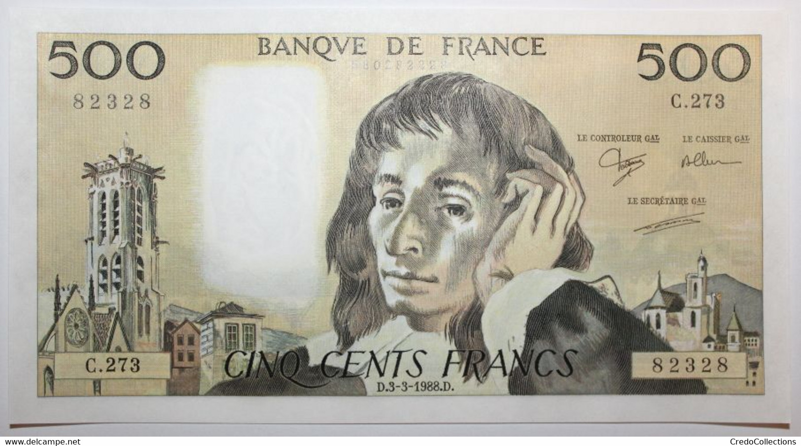 France - 500 Francs - 3-3-1988 - PICK 156g.1 / F71.38 - NEUF (3 Billets) - 500 F 1968-1993 ''Pascal''