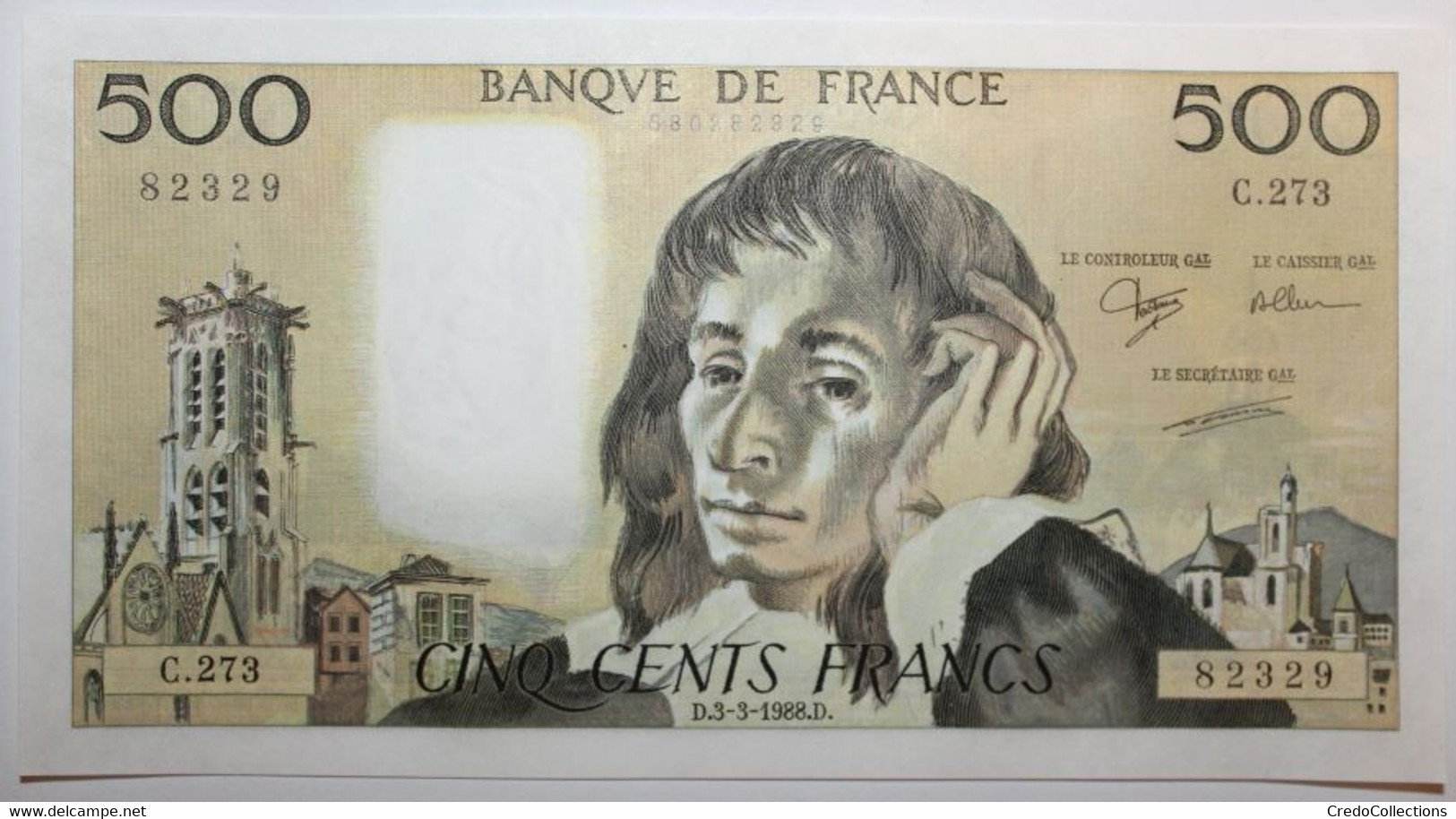 France - 500 Francs - 3-3-1988 - PICK 156g.1 / F71.38 - NEUF (3 Billets) - 500 F 1968-1993 ''Pascal''