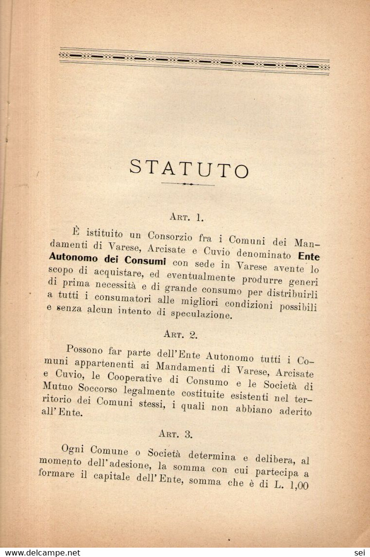 B 4791  -  Libro Varese Arcisate Cuvio Ente Consumi 1917 - Sonstige & Ohne Zuordnung