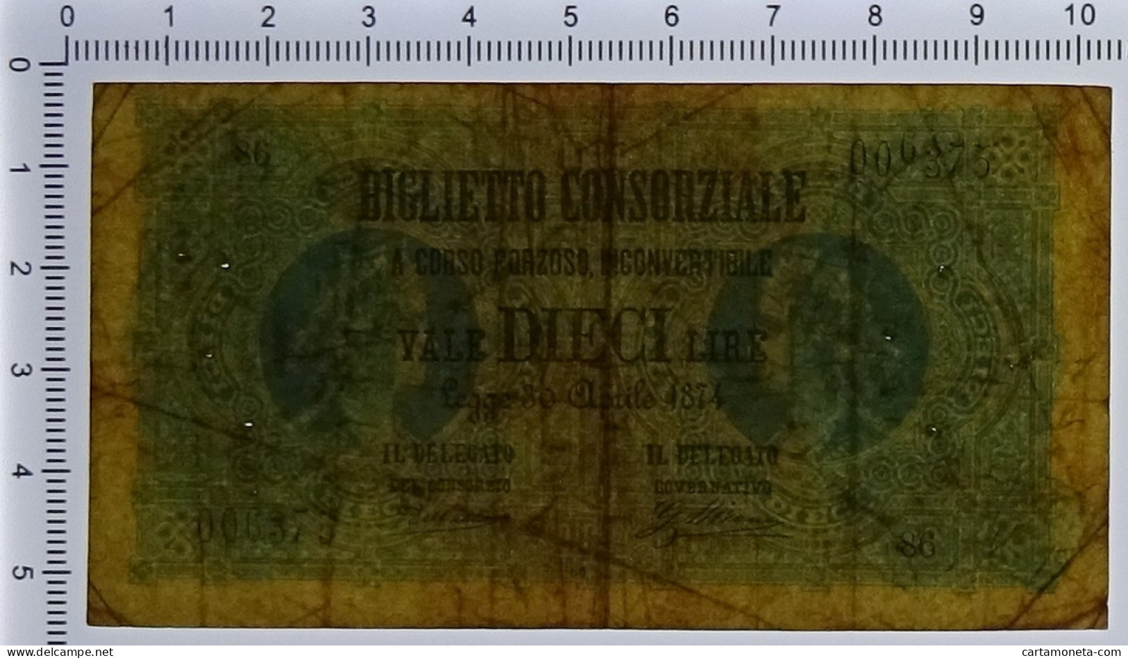 10 LIRE BIGLIETTO CONSORZIALE REGNO D'ITALIA 30/04/1874 BB - Biglietti Consorziale