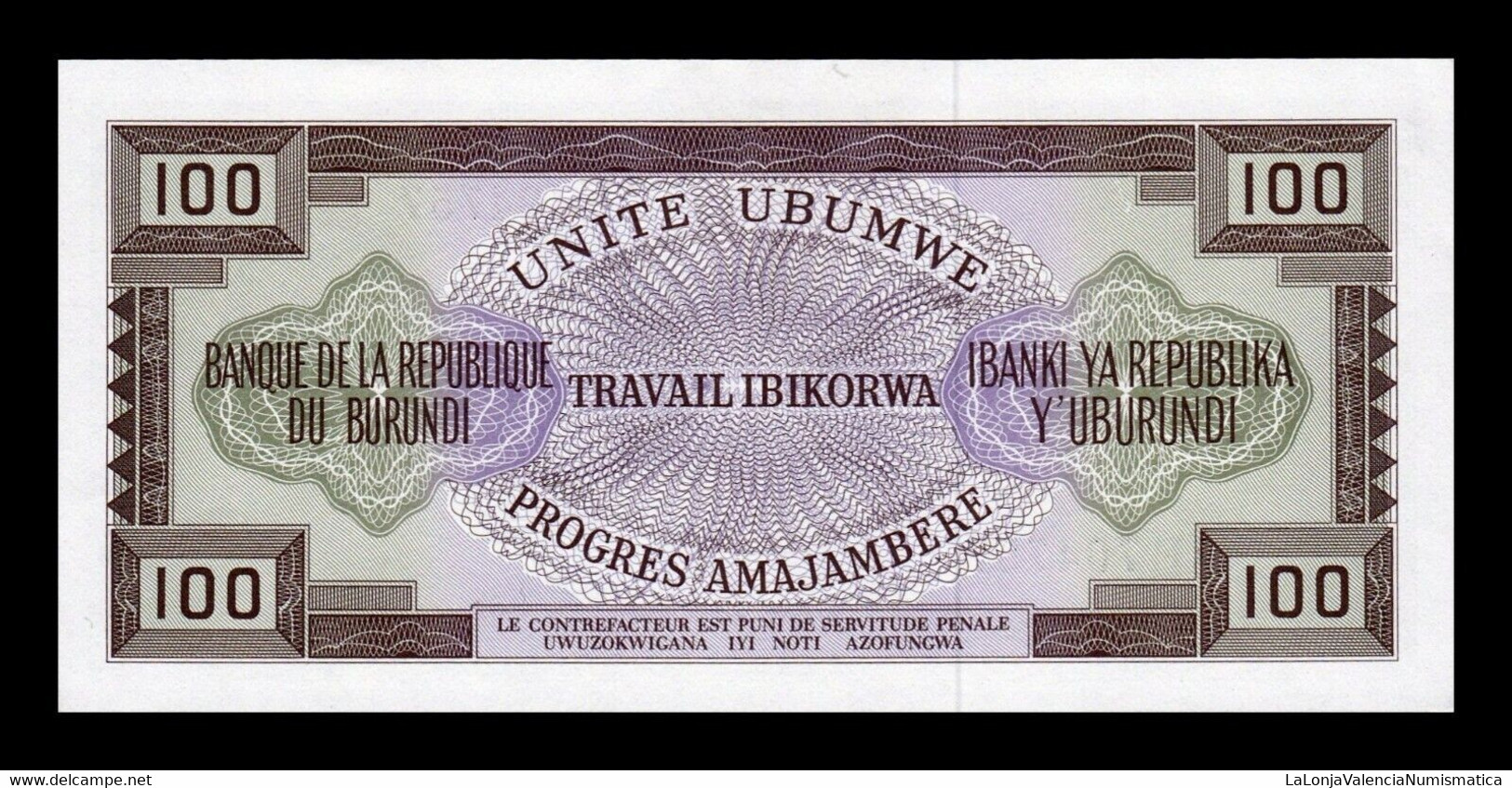 Burundi 100 Francs Prince Rwagasore 1975 Pick 23b SC UNC - Burundi