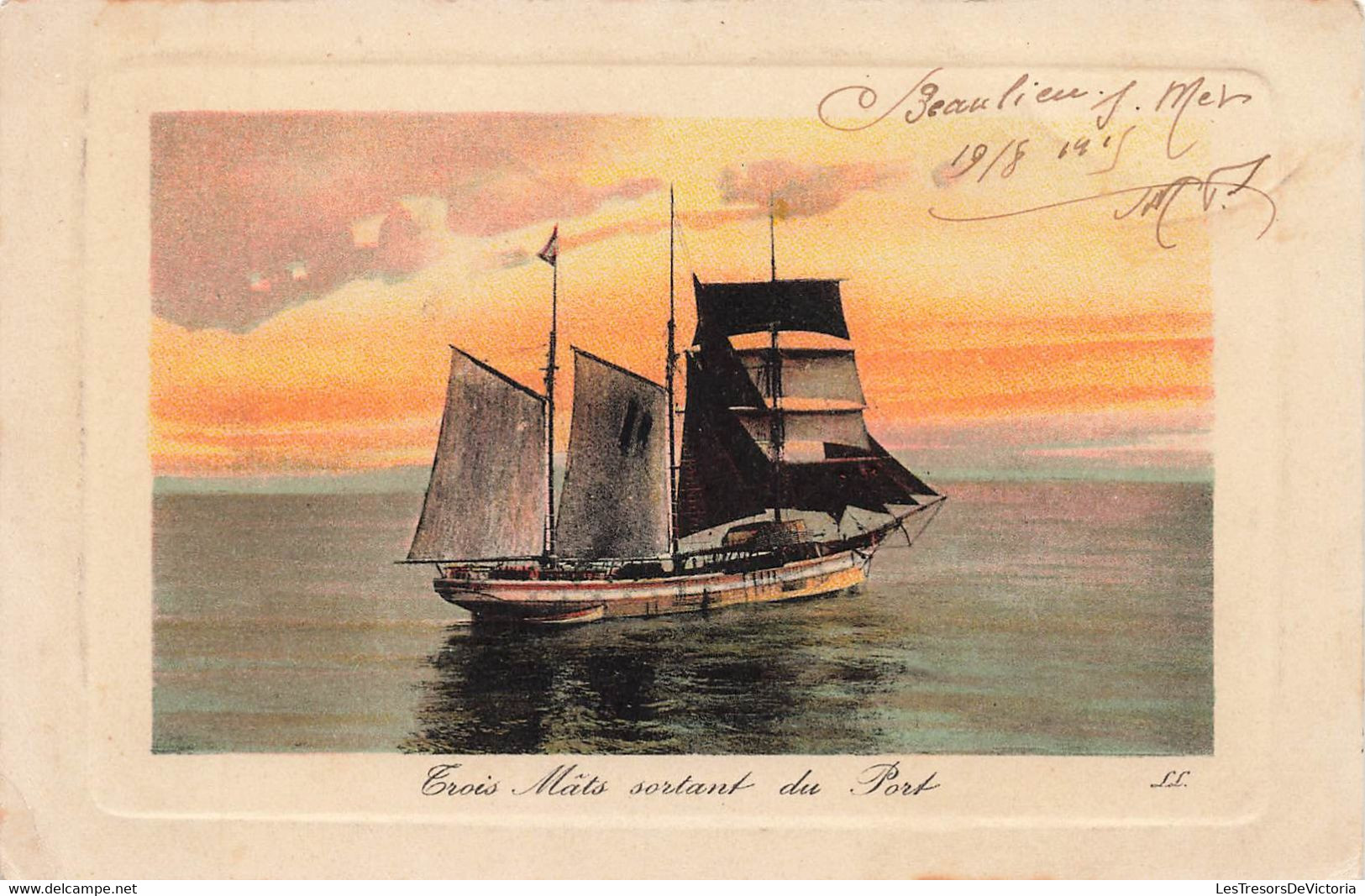 CPA Trois Mats Sortant Du Port - Bateau à Voile - Tampon H M - Sailing Vessels