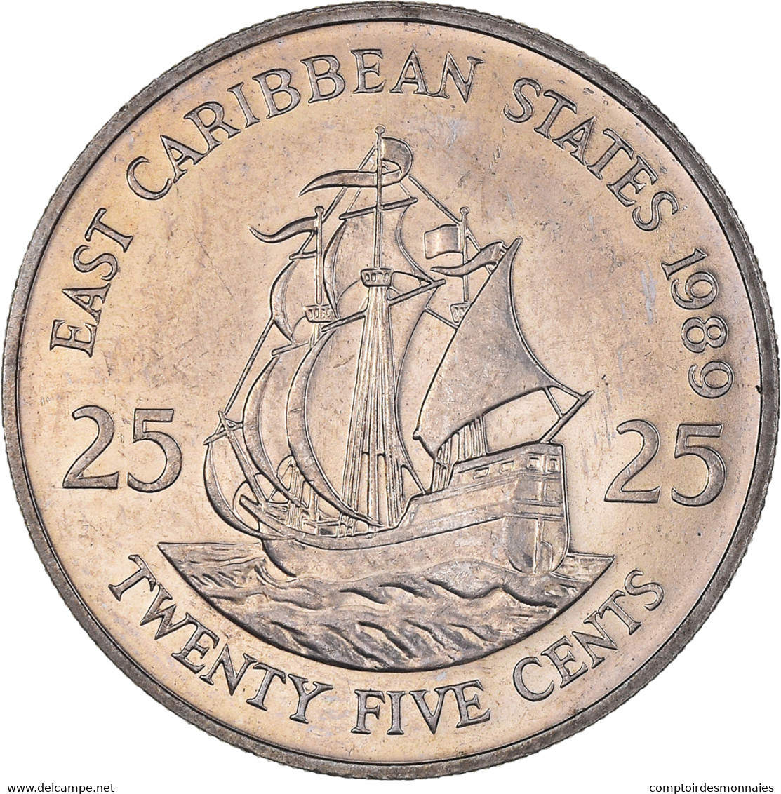 Monnaie, Etats Des Caraibes Orientales, Elizabeth II, 25 Cents, 1989, SPL - Caribe Oriental (Estados Del)