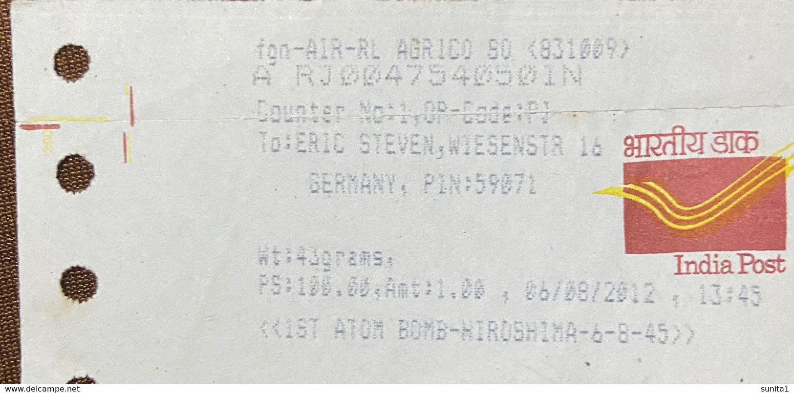 Uranium, Nuclear, Radioactivity,atom Bomb, Chemistry, Slogan On Receipt,unusual Item,india - Atomo