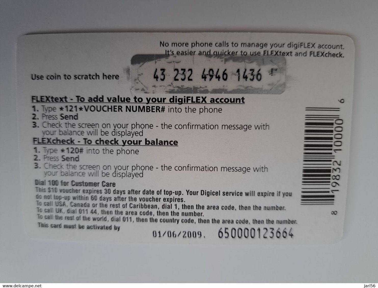 BARBADOS   $10 DIGI CEL FLEXCARD BASKETBALL  01-06 2009  Prepaid Fine Used Card  **11388 ** - Barbados