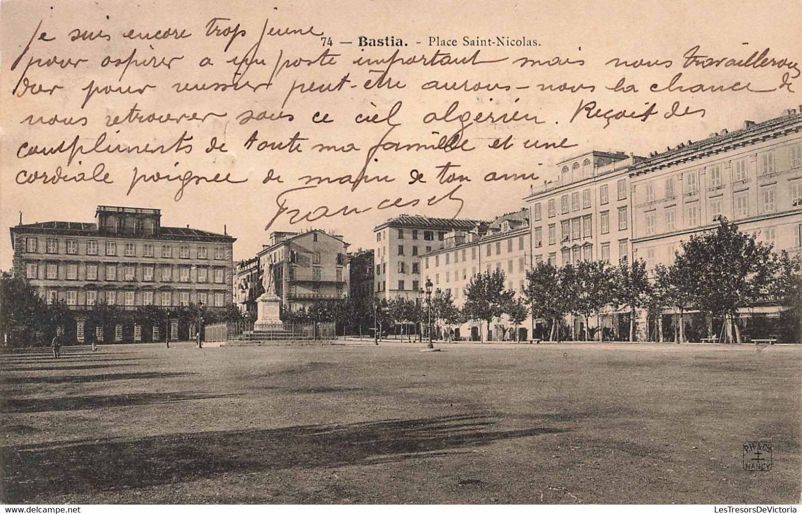 CPA Bastia - Place Saint Nicolas - Envoyé A L'hopital Militaire Du Belvedere à Tunis - Corse
