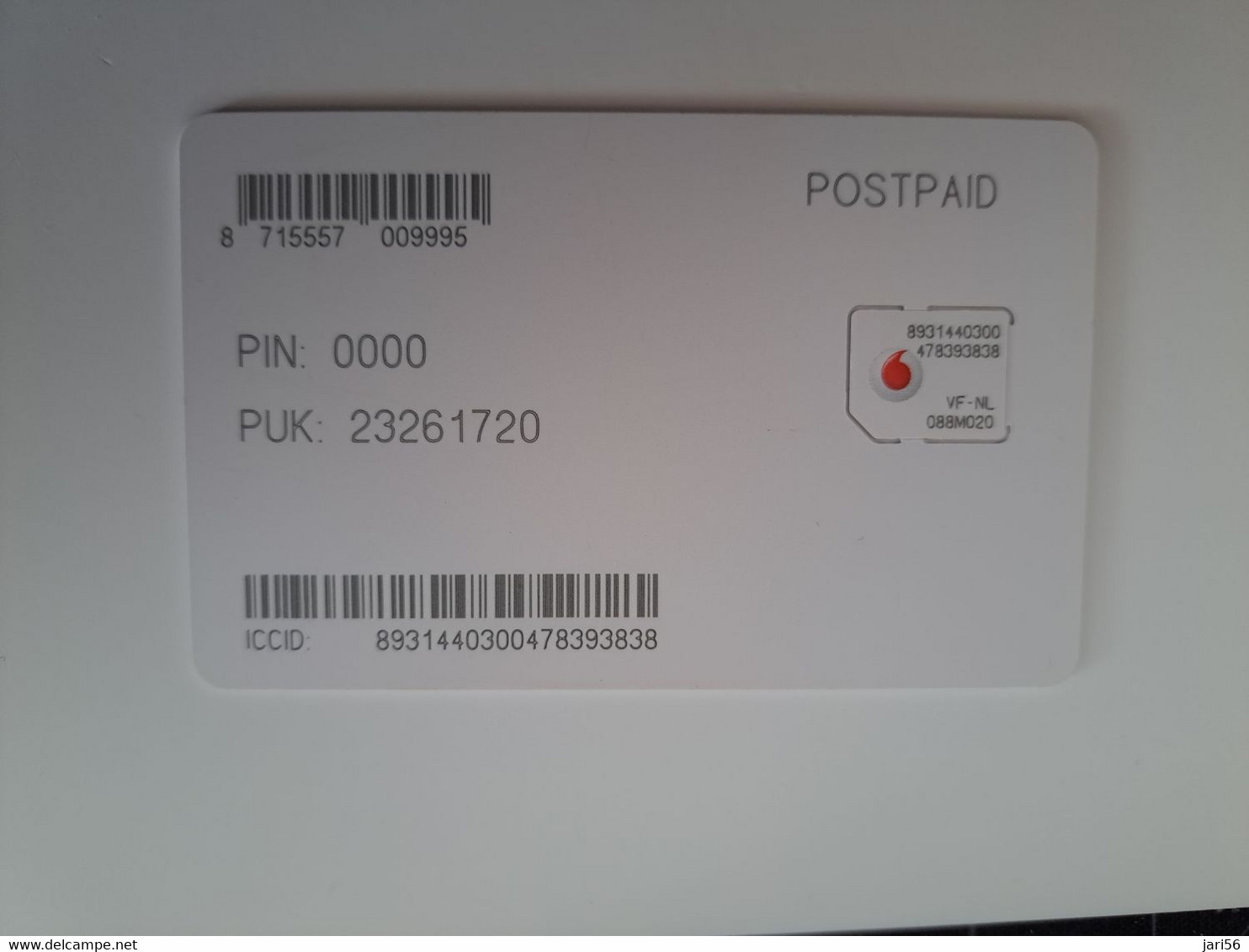 NETHERLANDS  GSM /  SIM CARD /  PROVIDER ; VODAFONE WHITE    /   MINT  CARD  ** 11413** - öffentlich