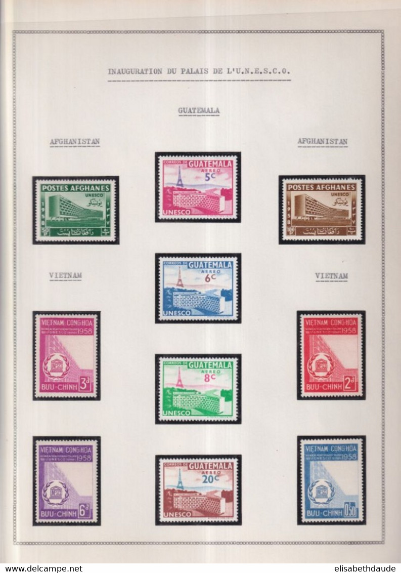 GRANDES SERIES INTERN. : UNESCO - 1958 - "INAUGURATION DU PALAIS" Sur 7 FEUILLES ALBUM ! **/* MNH/MLH - BLOC COREE !! - Verzamelingen (in Albums)