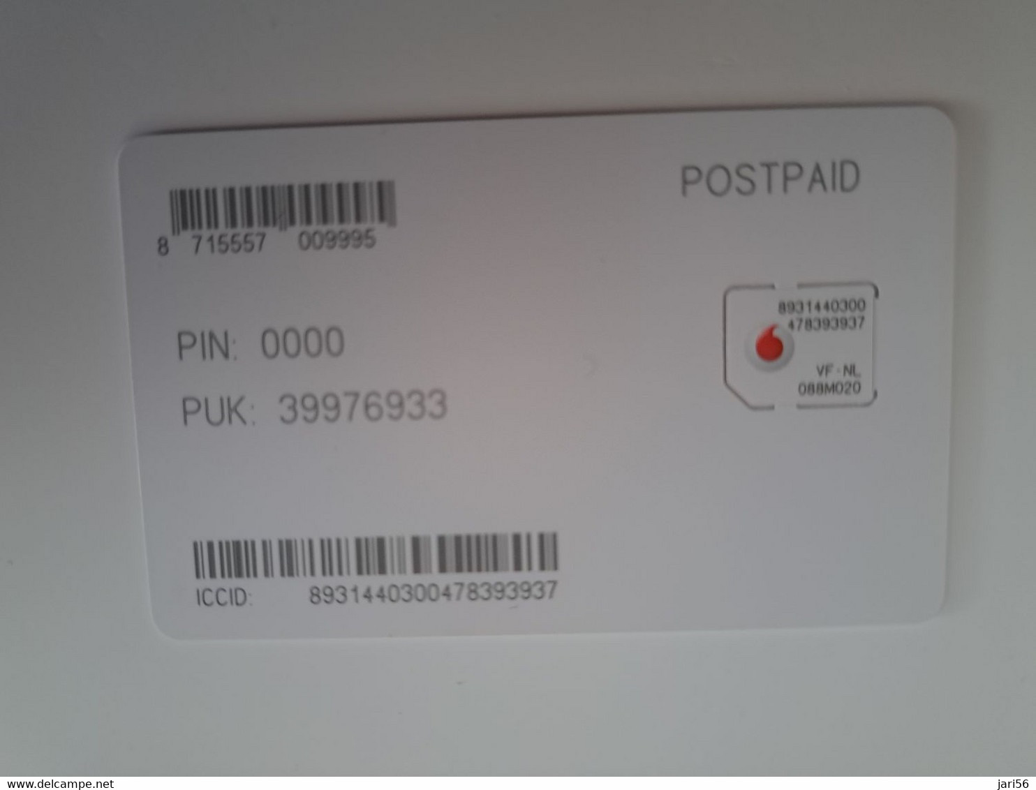 NETHERLANDS  GSM /  SIM CARD /  PROVIDER ; VODAFONE /WHITE     /   MINT  CARD  ** 11415** - Publiques