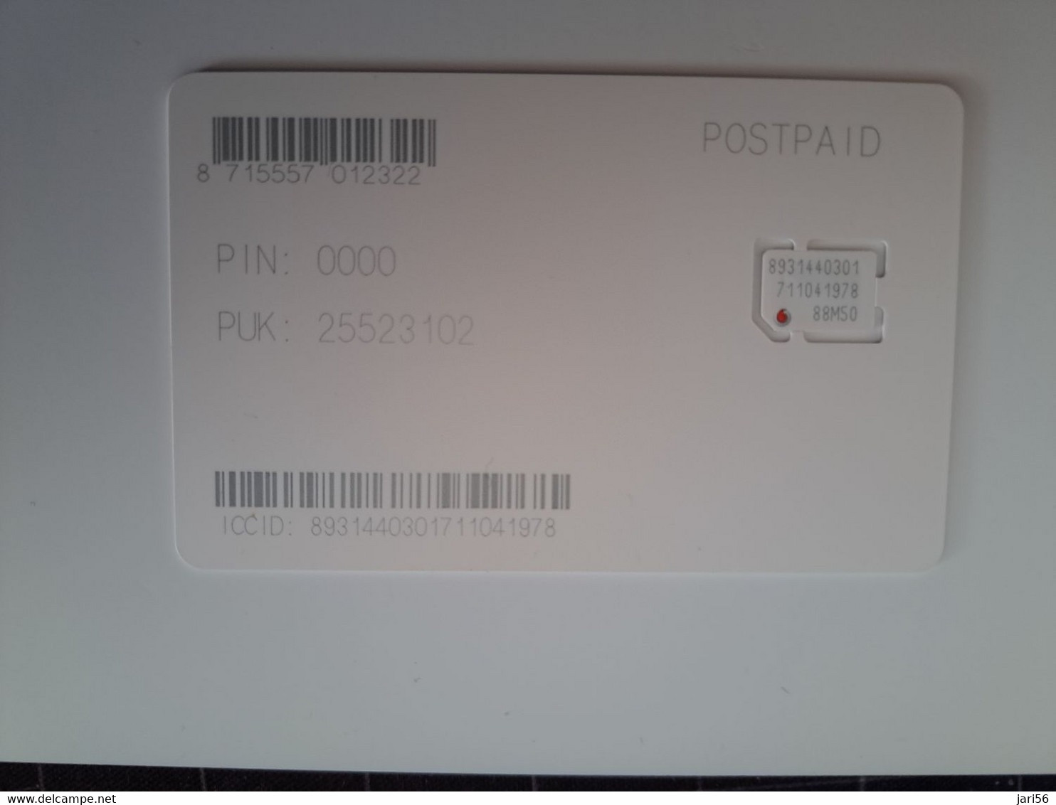 NETHERLANDS  GSM /  SIM CARD /  PROVIDER ; VODAFONE /WHITE     /   MINT  CARD  ** 11416** - öffentlich