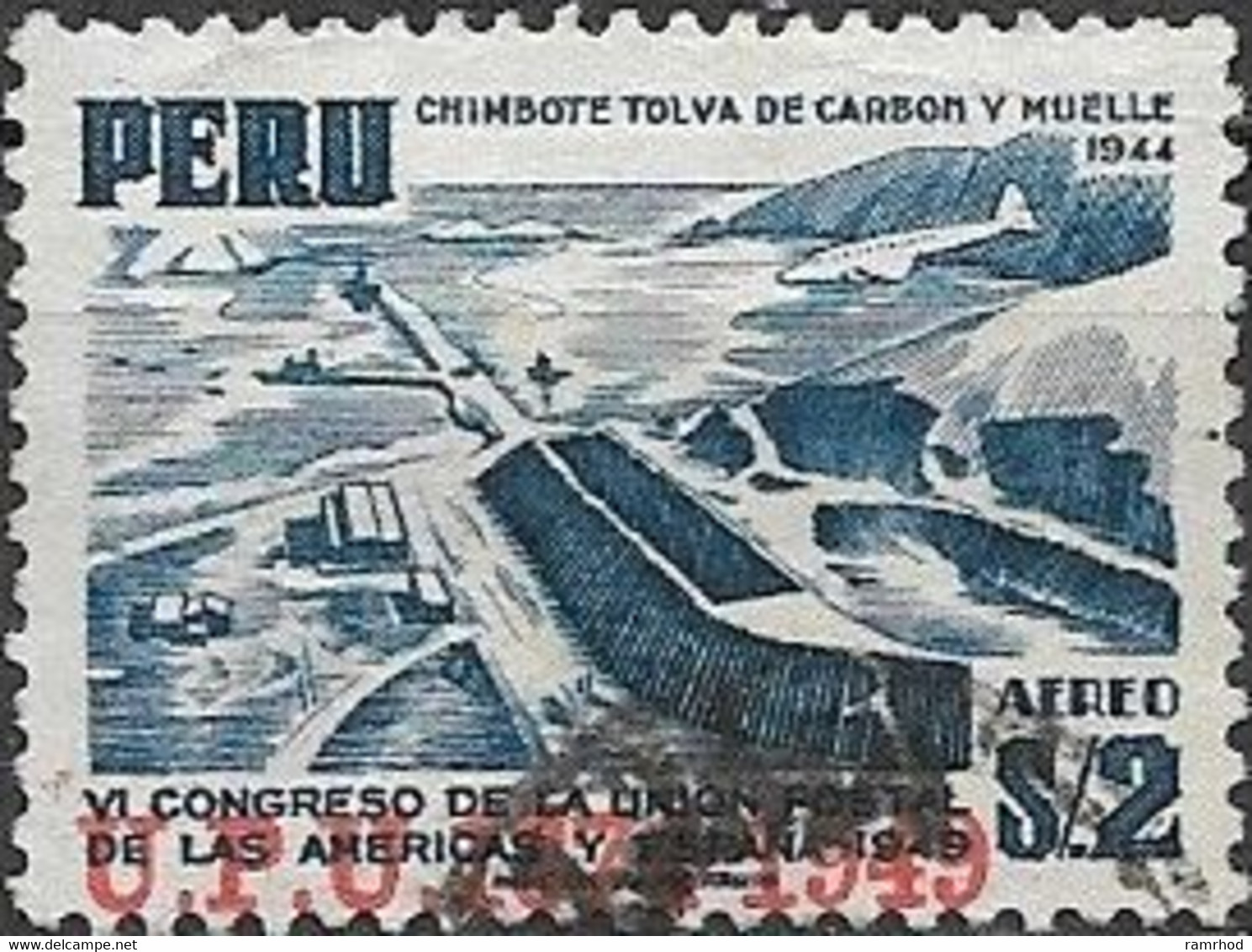 PERU 1951 Air. 75th Anniversary Of UPU - 2s. Coaling Jetty FU - Peru