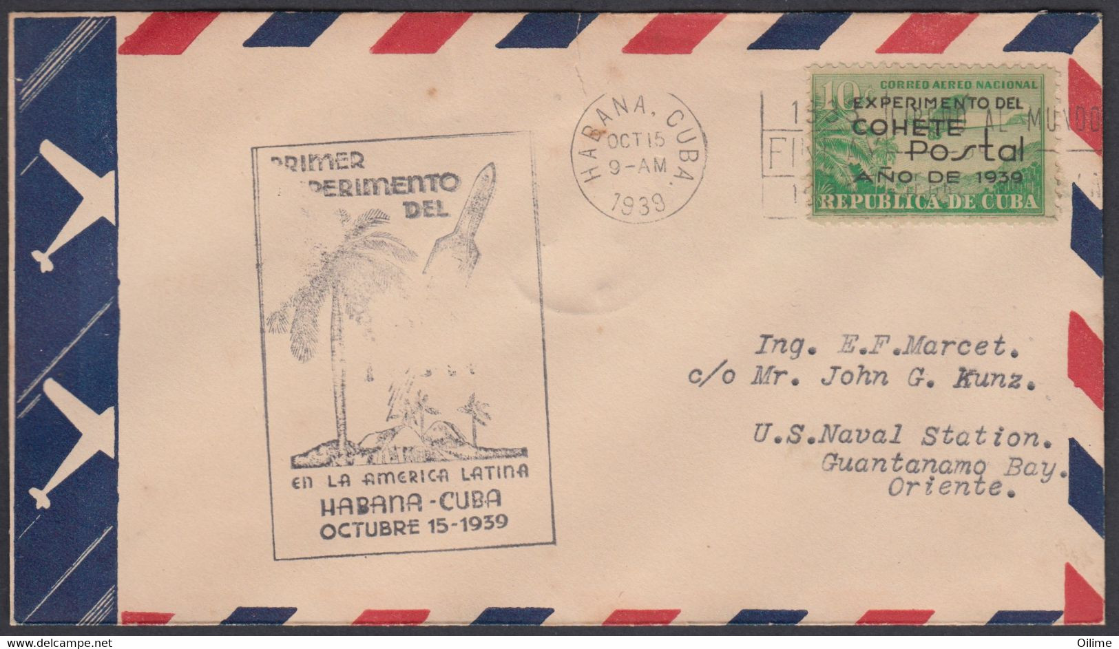 FDC CUBA 1939. EXPERIMENTO DEL COHETE POSTAL. POSTAL ROCKET. - FDC