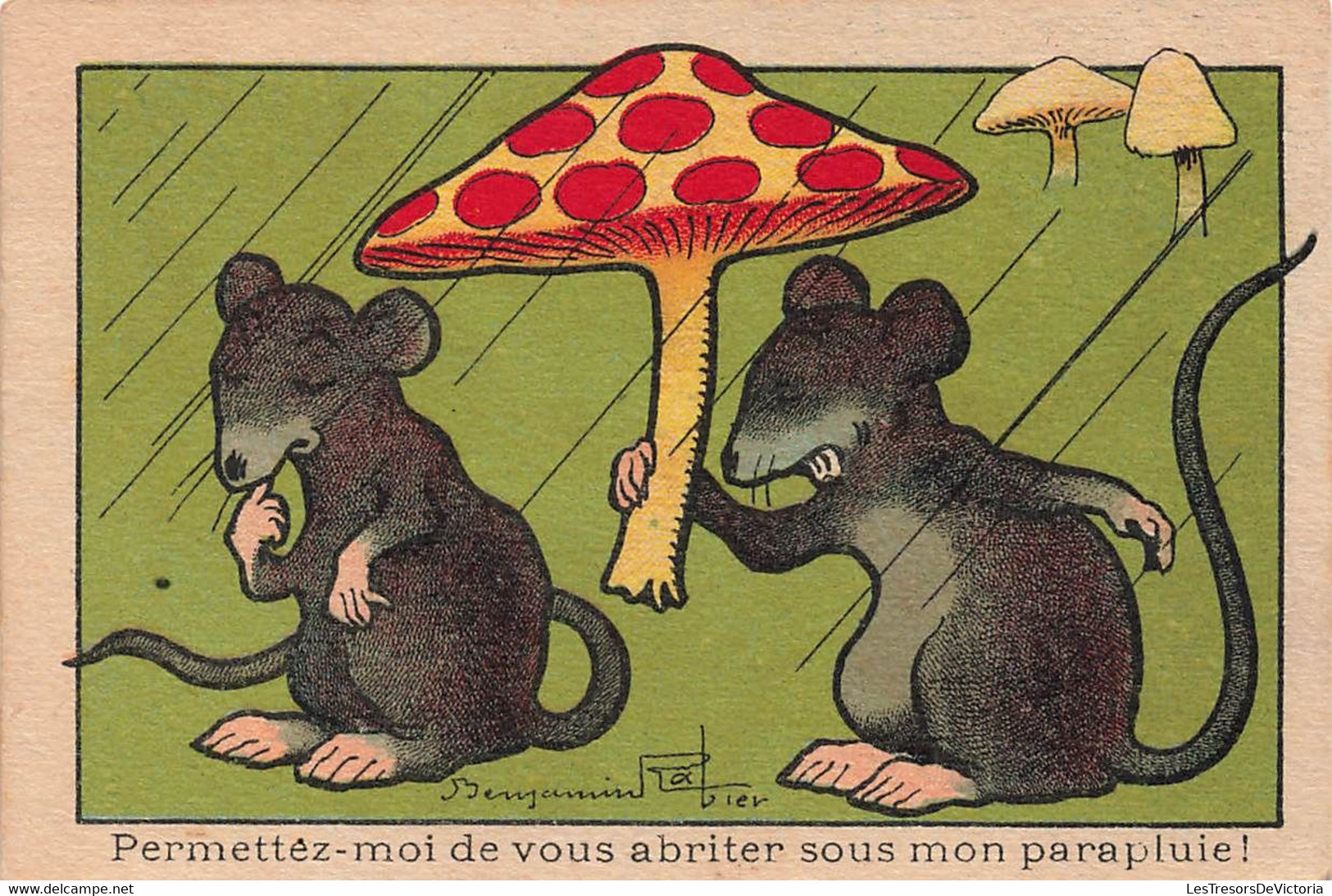 Lot De 2 Chromos Signé Benjamin Rabier - Souris Et Canard - Humour - 10.5x7cm - Otros & Sin Clasificación