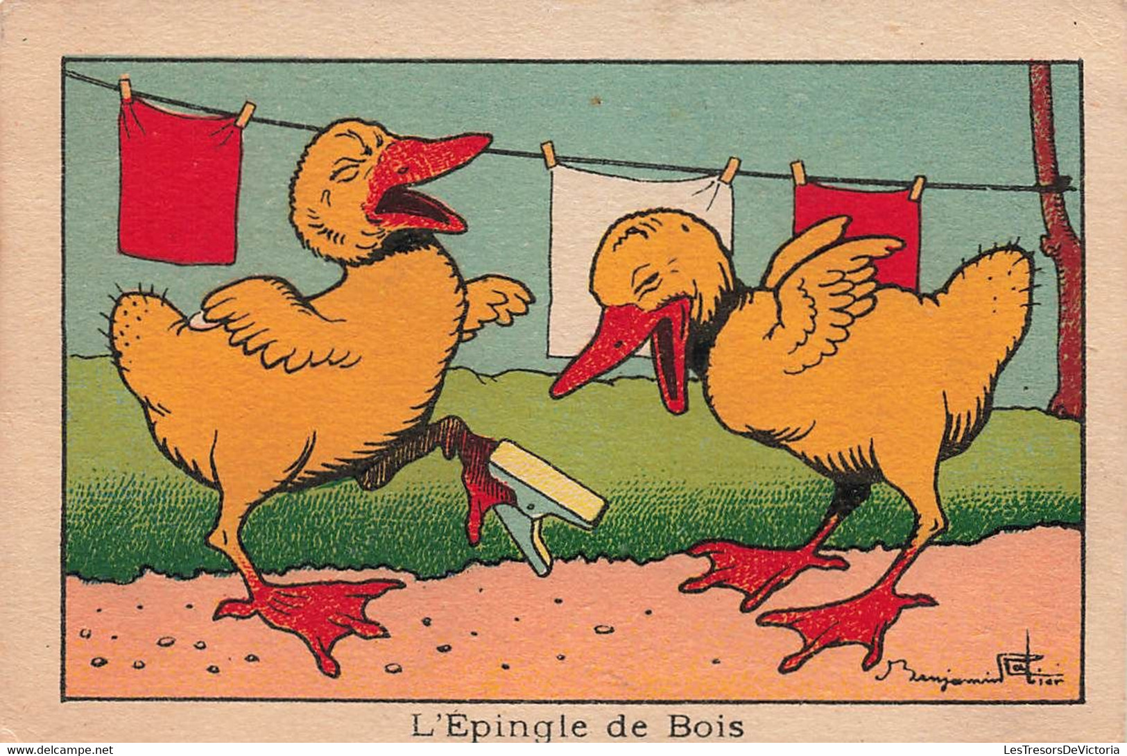 Lot De 2 Chromos Signé Benjamin Rabier - Souris Et Canard - Humour - 10.5x7cm - Otros & Sin Clasificación