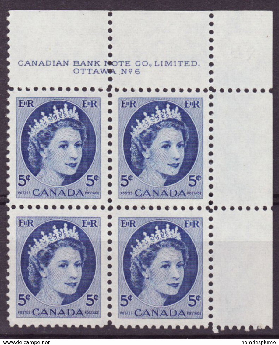 7925) Canada QE II Wilding Block Mint No Hinge Plate 6 - Plate Number & Inscriptions