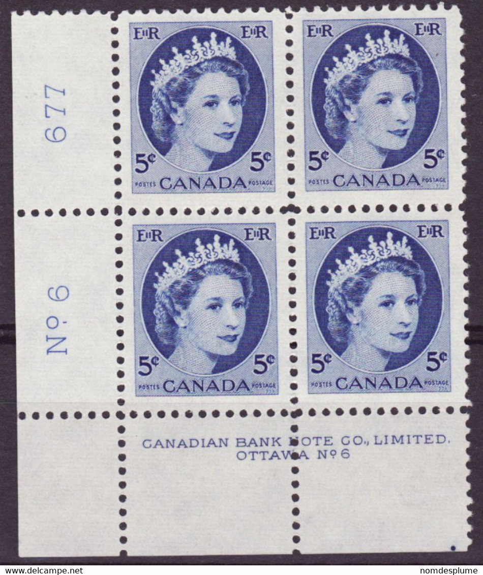 7926) Canada QE II Wilding Block Mint No Hinge Plate 6 - Plattennummern & Inschriften