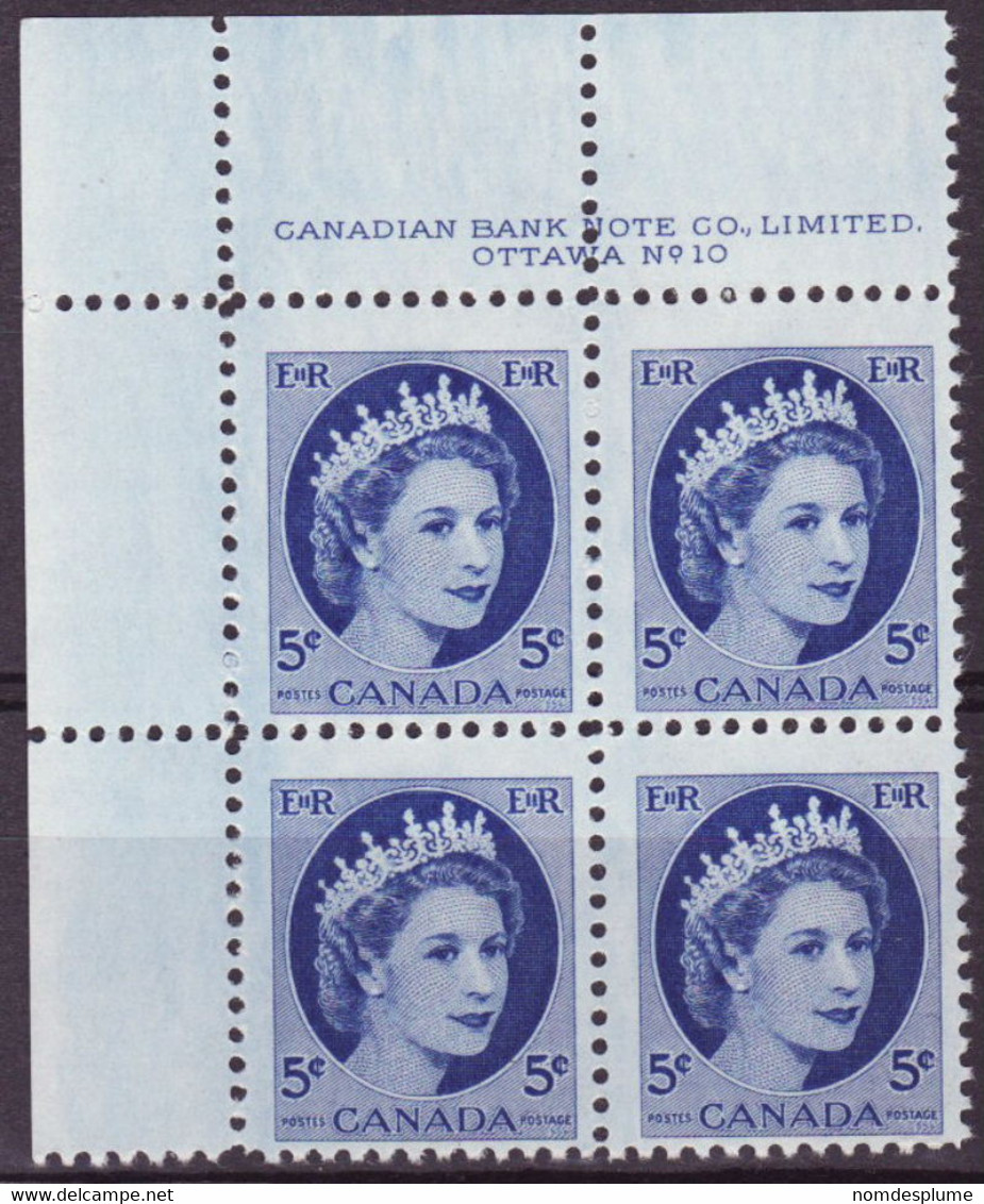 7934) Canada QE II Wilding Block Mint No Hinge Plate 10 - Plate Number & Inscriptions