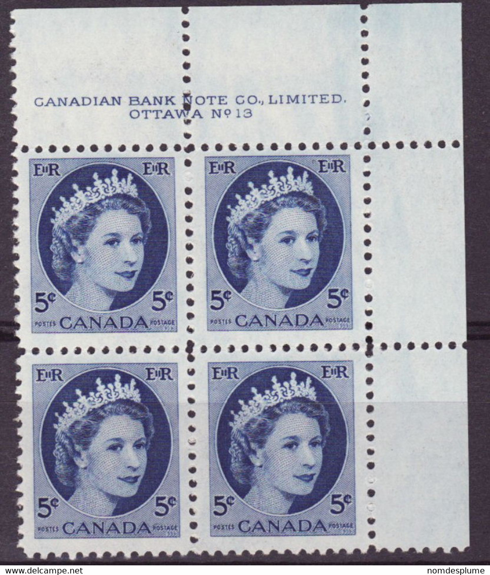 7937) Canada QE II Wilding Block Mint No Hinge Plate 13 - Plattennummern & Inschriften