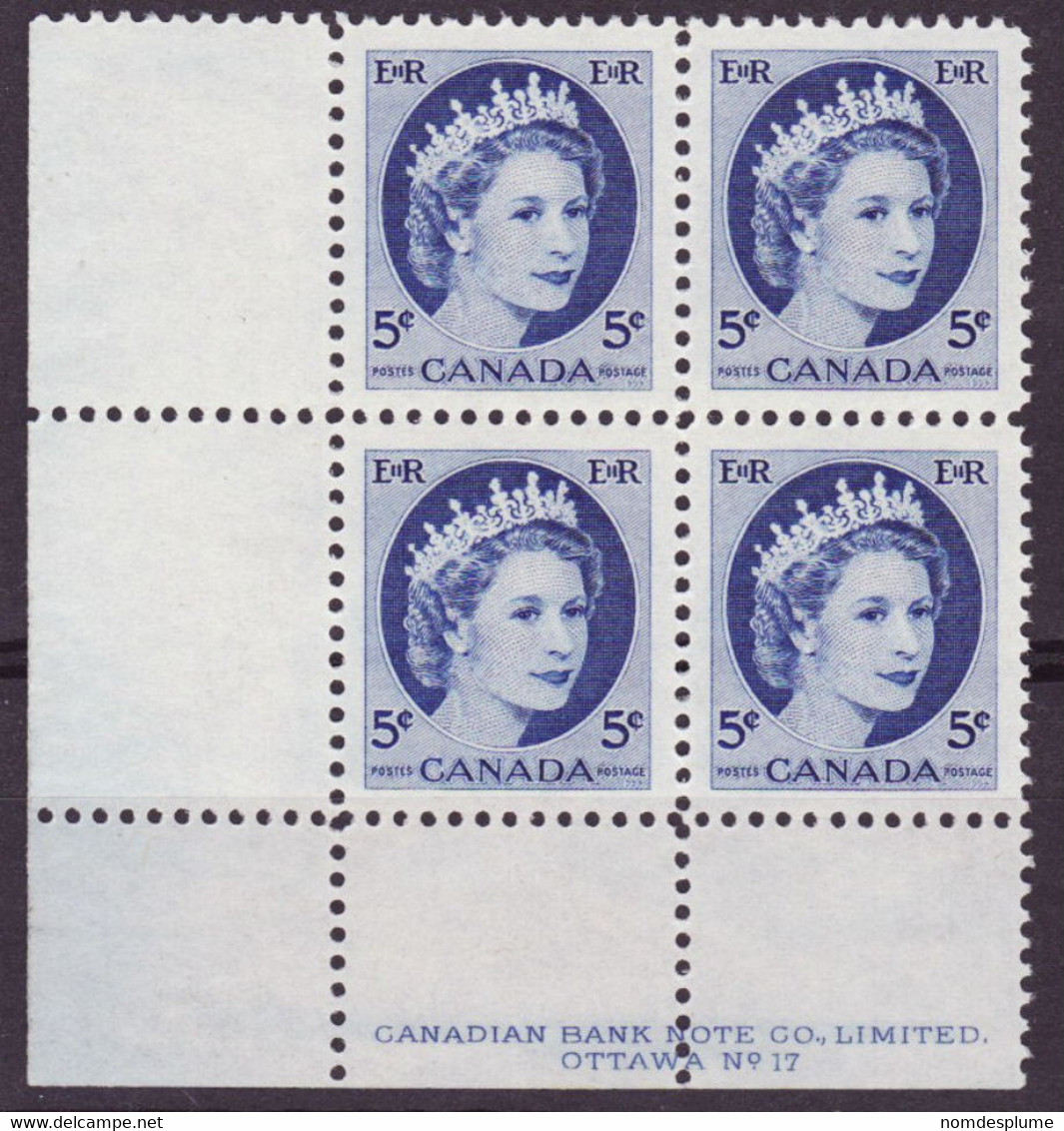 7941) Canada QE II Wilding Block Mint  No Hinge Plate 17 - Plate Number & Inscriptions