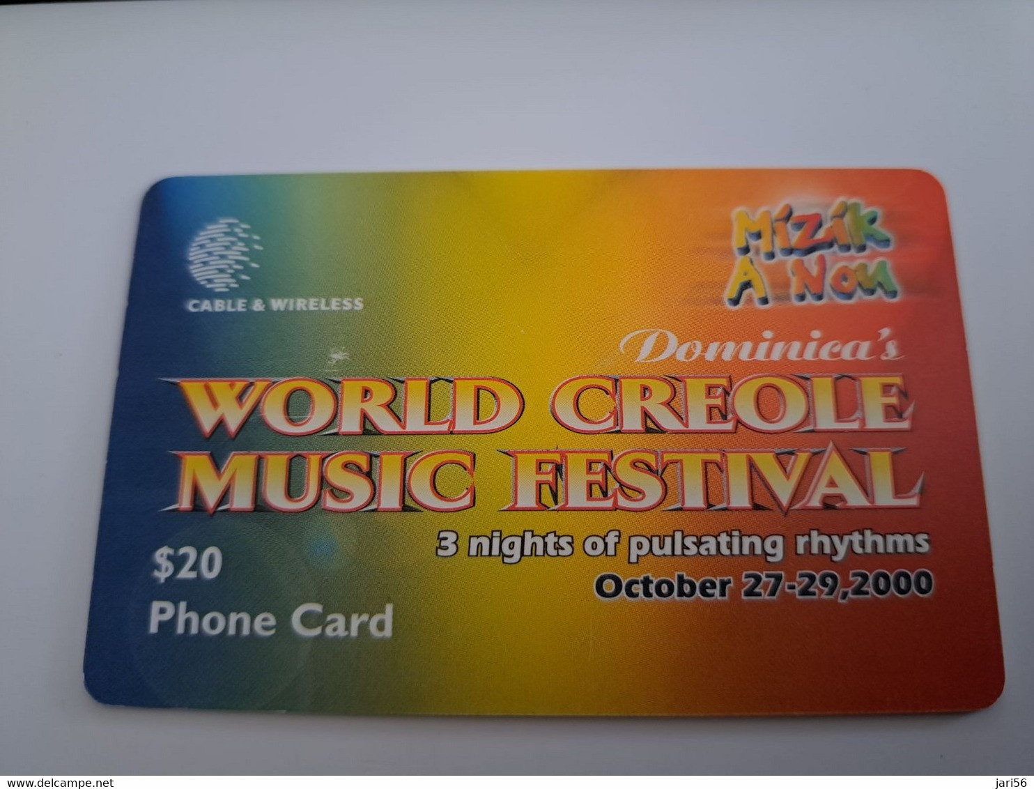 DOMINICA / $20 CHIPCARD  WORLD CREOLE MUSIC FESTIVAL 2000       Fine Used Card  ** 11442 ** - Dominica