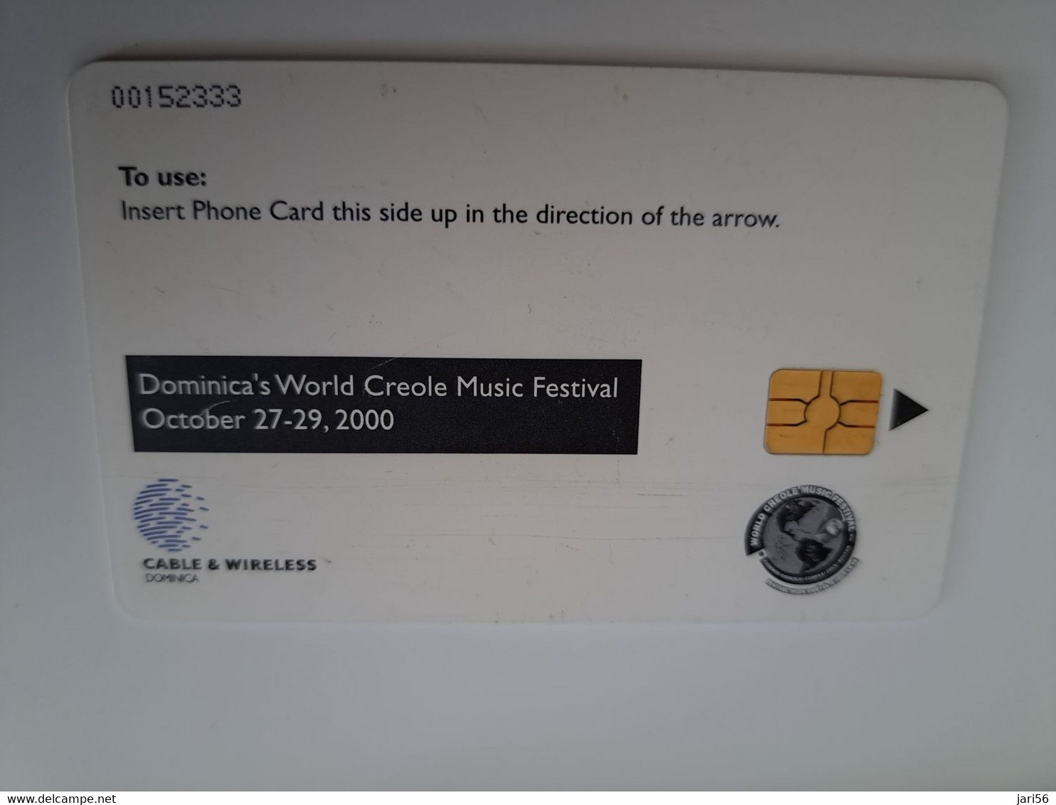 DOMINICA / $20 CHIPCARD  WORLD CREOLE MUSIC FESTIVAL 2000       Fine Used Card  ** 11442 ** - Dominica