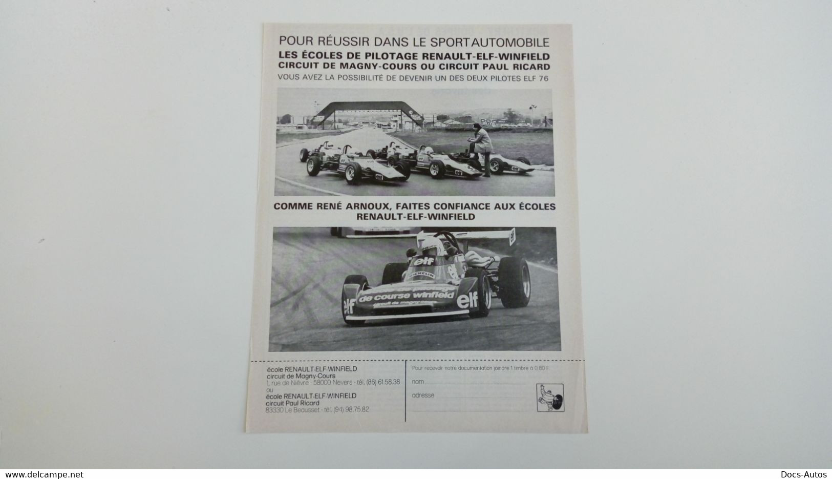 Publicité De 1976 Ecole De Pilotage Renault ELF Winfield - Other & Unclassified