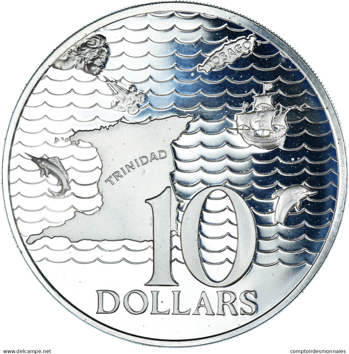 Monnaie, Trinité-et-Tobago, 10 Dollars, 1973, Franklin Mint, Proof, FDC, Argent - Trinidad En Tobago