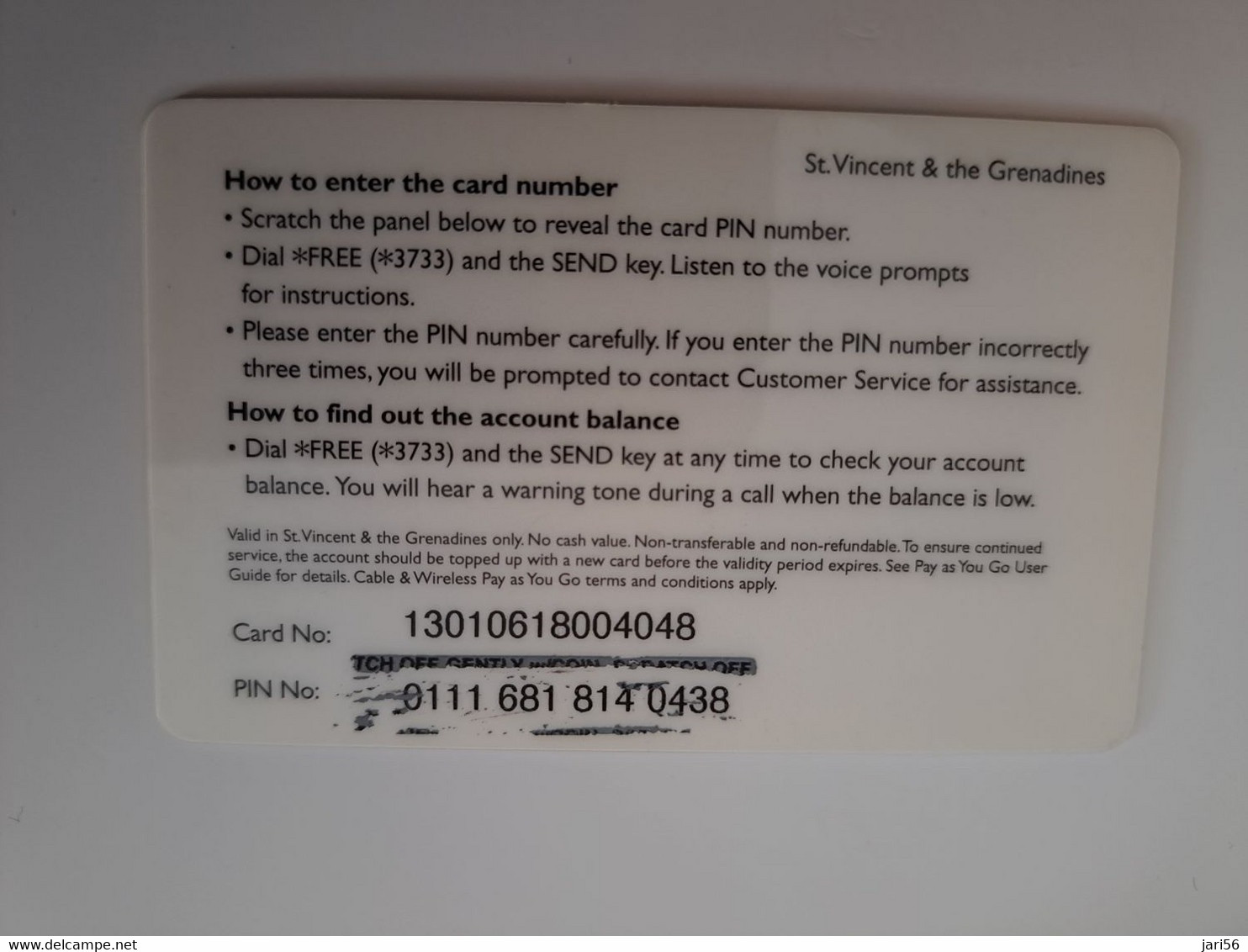 ST VINCENT & GRENADINES   $40,-  PAY AS YOU GO   Prepaid  THICK CARD    Fine Used Card  ** 11458** - St. Vincent & Die Grenadinen