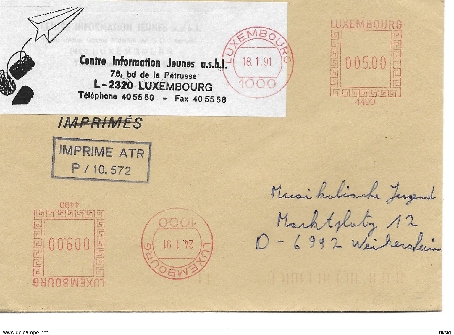 Luxembourg. Cover Sent To Germany.    H- 1852 - Machines à Affranchir (EMA)