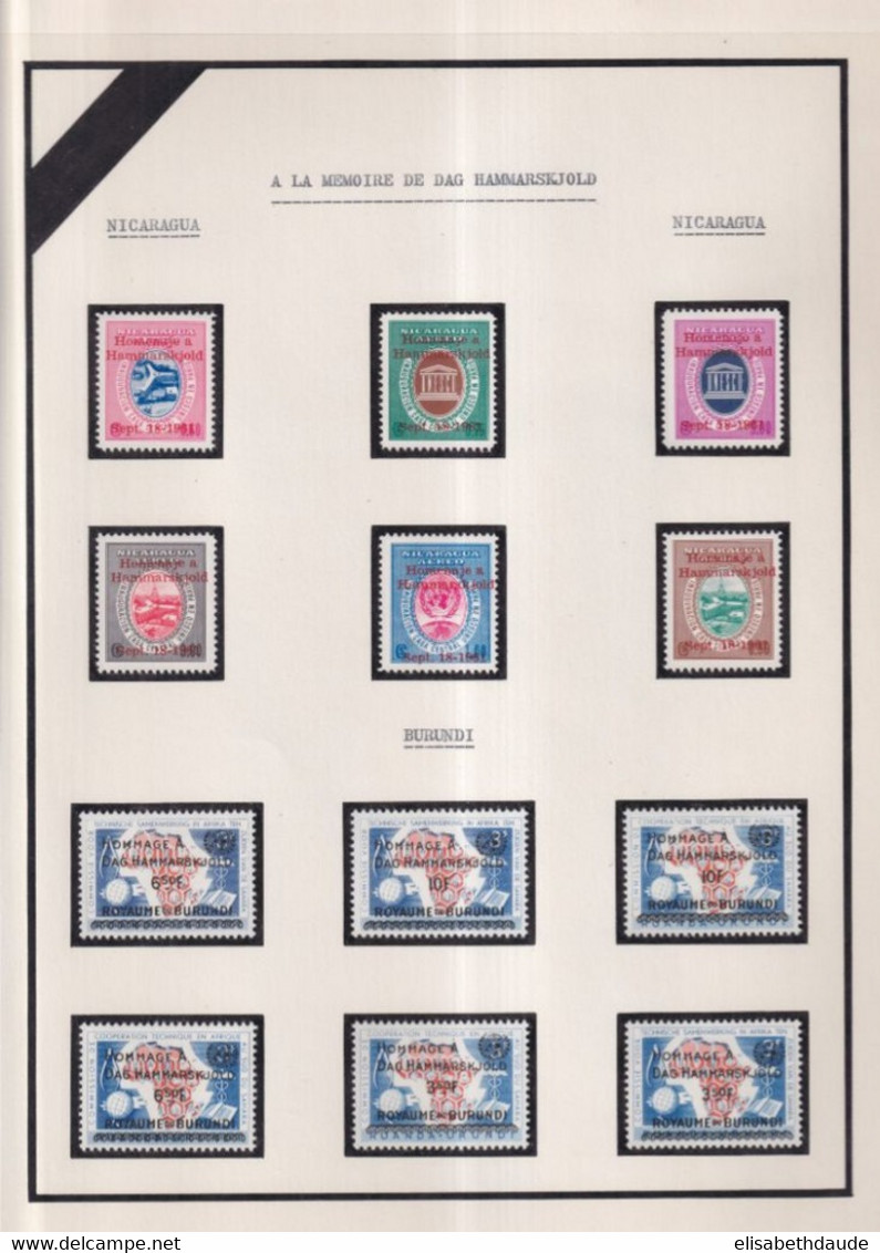 GRANDES SERIES INTERNATIONALES : HOMMAGE à HAMMARSKJOLD - 1962 - 18 FEUILLES D'ALBUM ! **/* MNH/MLH - Collections (en Albums)