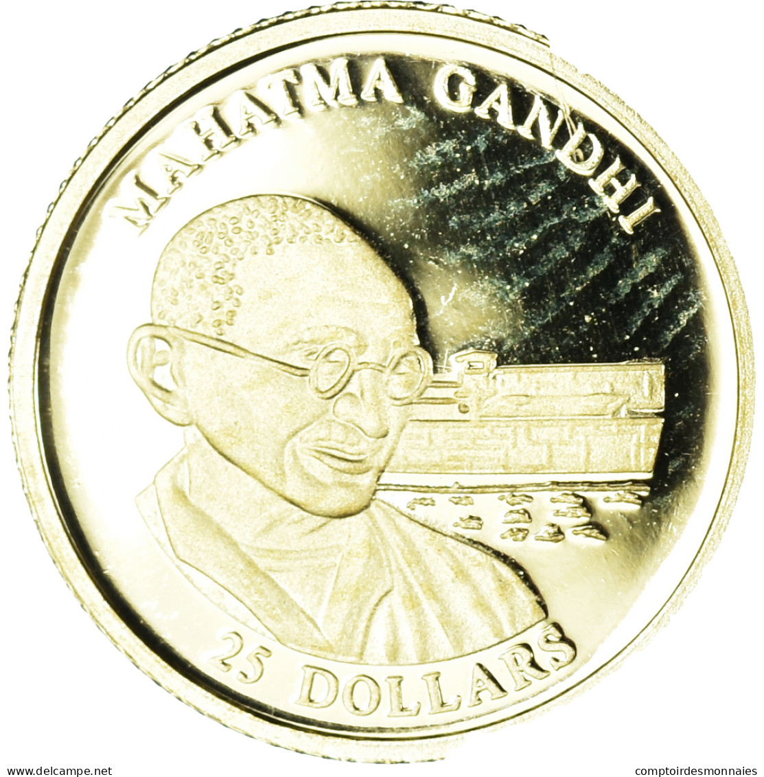 Monnaie, Libéria, Mahatma Gandhi, 25 Dollars, 2001, American Mint, FDC, Or - Liberia