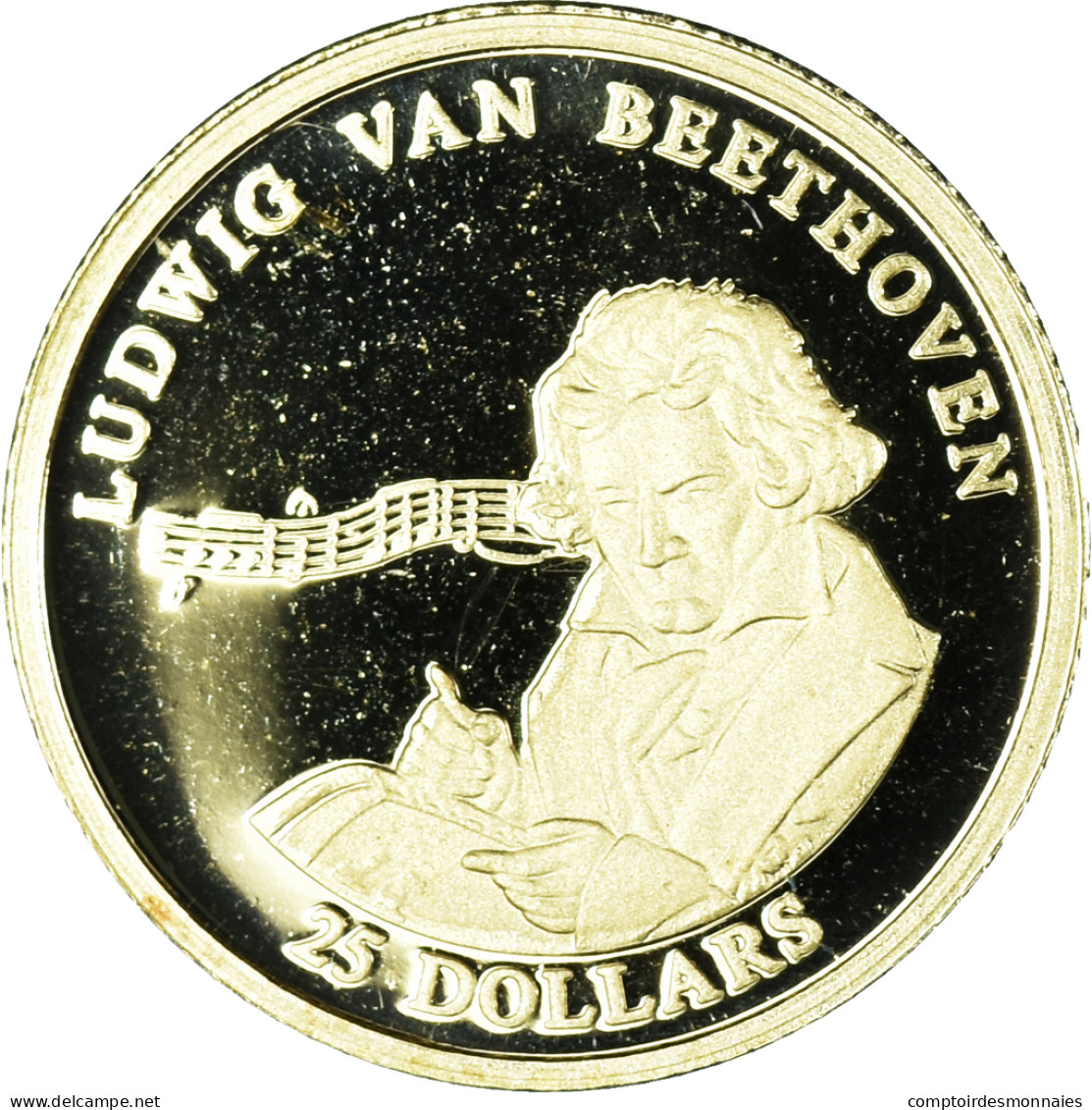 Monnaie, Libéria, Beethoven, 25 Dollars, 2001, American Mint, FDC, Or - Liberia