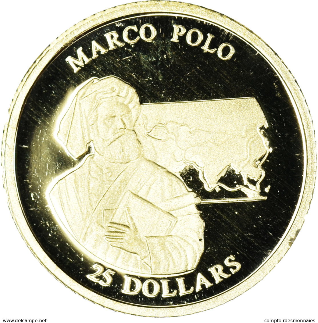 Monnaie, Libéria, Marco Polo, 25 Dollars, 2001, American Mint, FDC, Or - Liberia